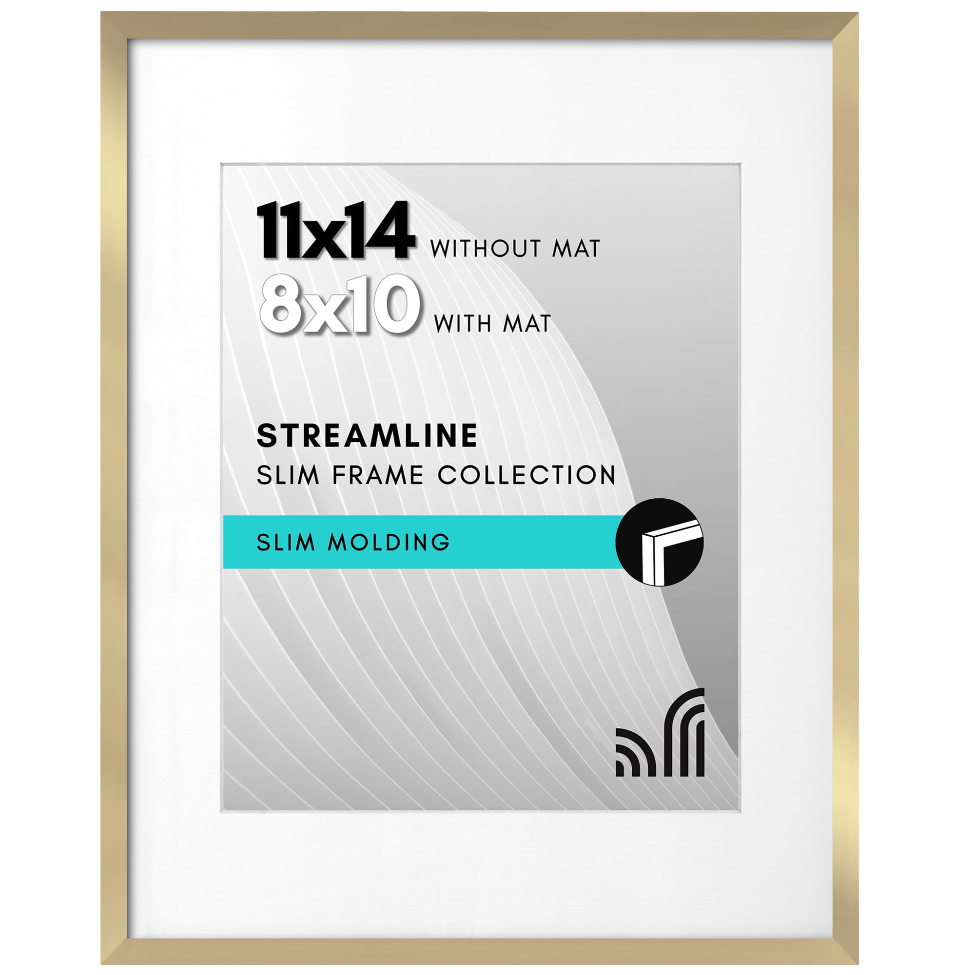 Americanflat 11x14 Picture Frame in Gold - Thin Border 8x10 Picture Frame with Mat or 11x14 Frame Without Mat - Shatter Resistant Glass - Horizontal and Vertical Formats for Wall