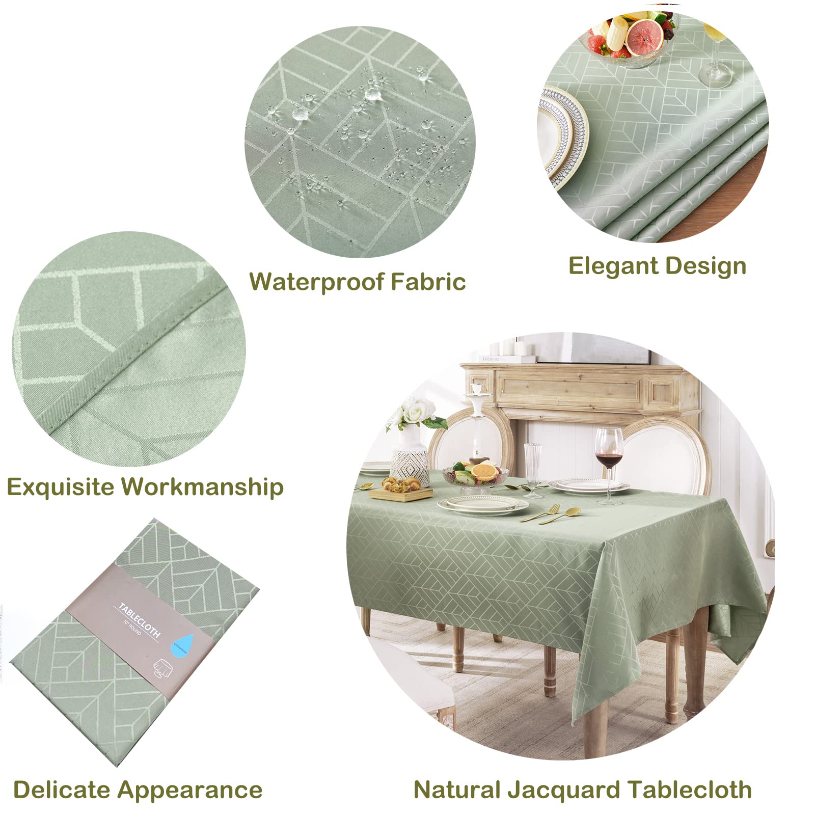 Efficinature Rectangle Tablecloths 60 X 84 Inch Waterproof Washable Sage Green Oblong Table Clothes For 6 Foot Tables Geometry S