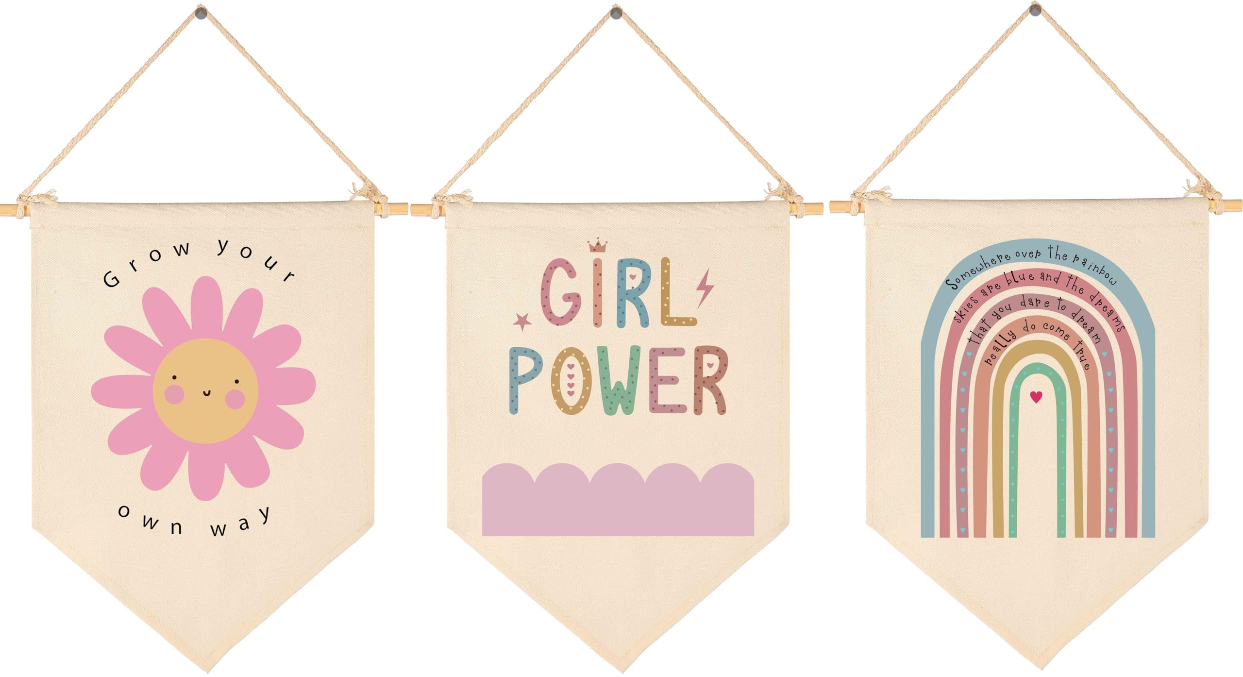 Girl Power-Grow Your Own Way-Canvas Hanging Pennant Flag Banner Wall Sign Decor Gift for Baby Boys Girls Kids, Gifts for Nursery
