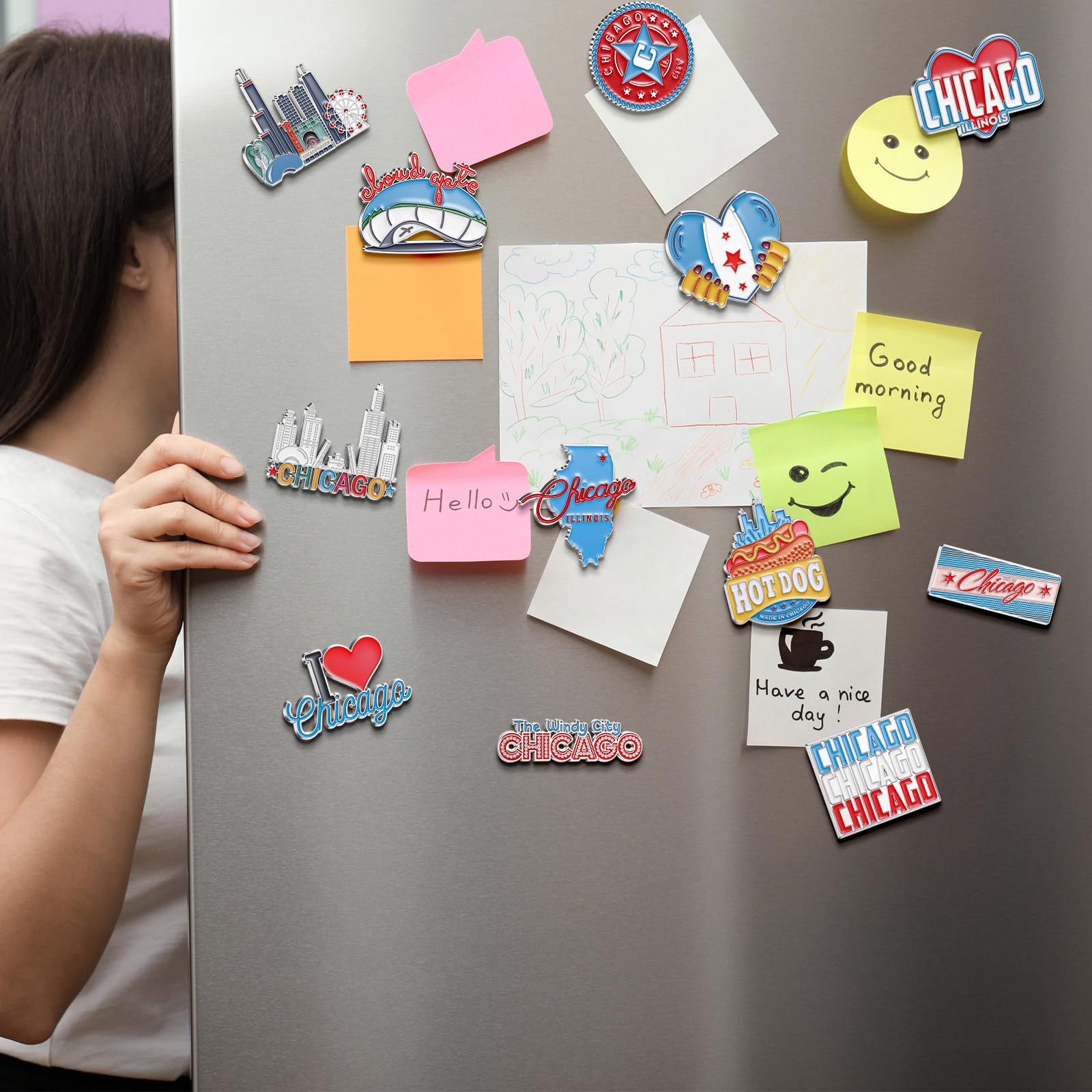 Konohan 12 Pcs Chicago Magnets for Refrigerator Metal USA Fridge Magnet Magnetic Chicago Souvenirs Gifts USA City Magnetic Refri