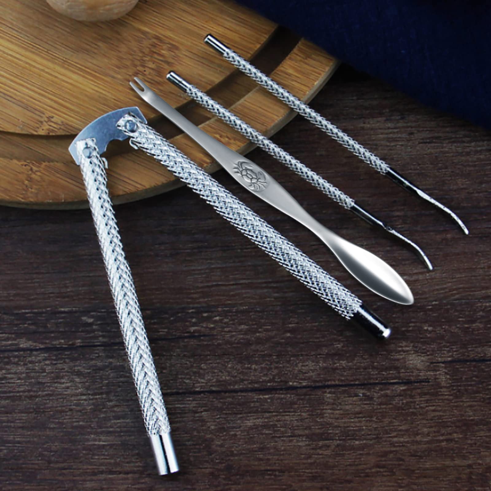 Artcome 8 Pcs Nutcracker Stainless Steel Nut Cracker Set - 2 Nut Cracker, 4 Picks, 1 Wide Crab Fork And 1 Storage Bag