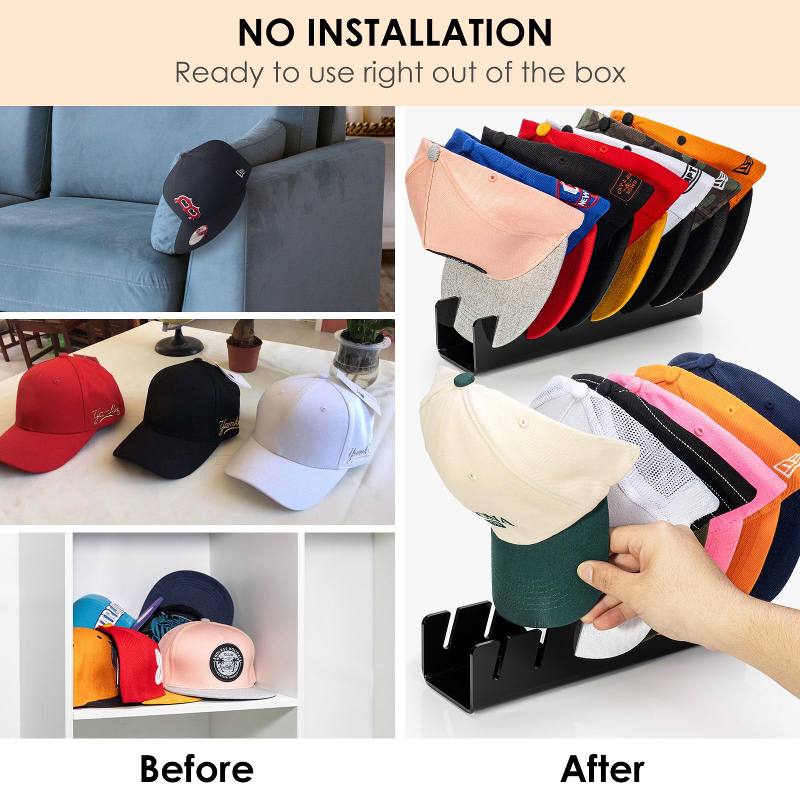 Hayvan Hat Organizer For Baseball Caps 2 Packs, Acrylic Cap Storage Holder For Ball Cap, Golf Cap, Trucker Hat - Install-Free |