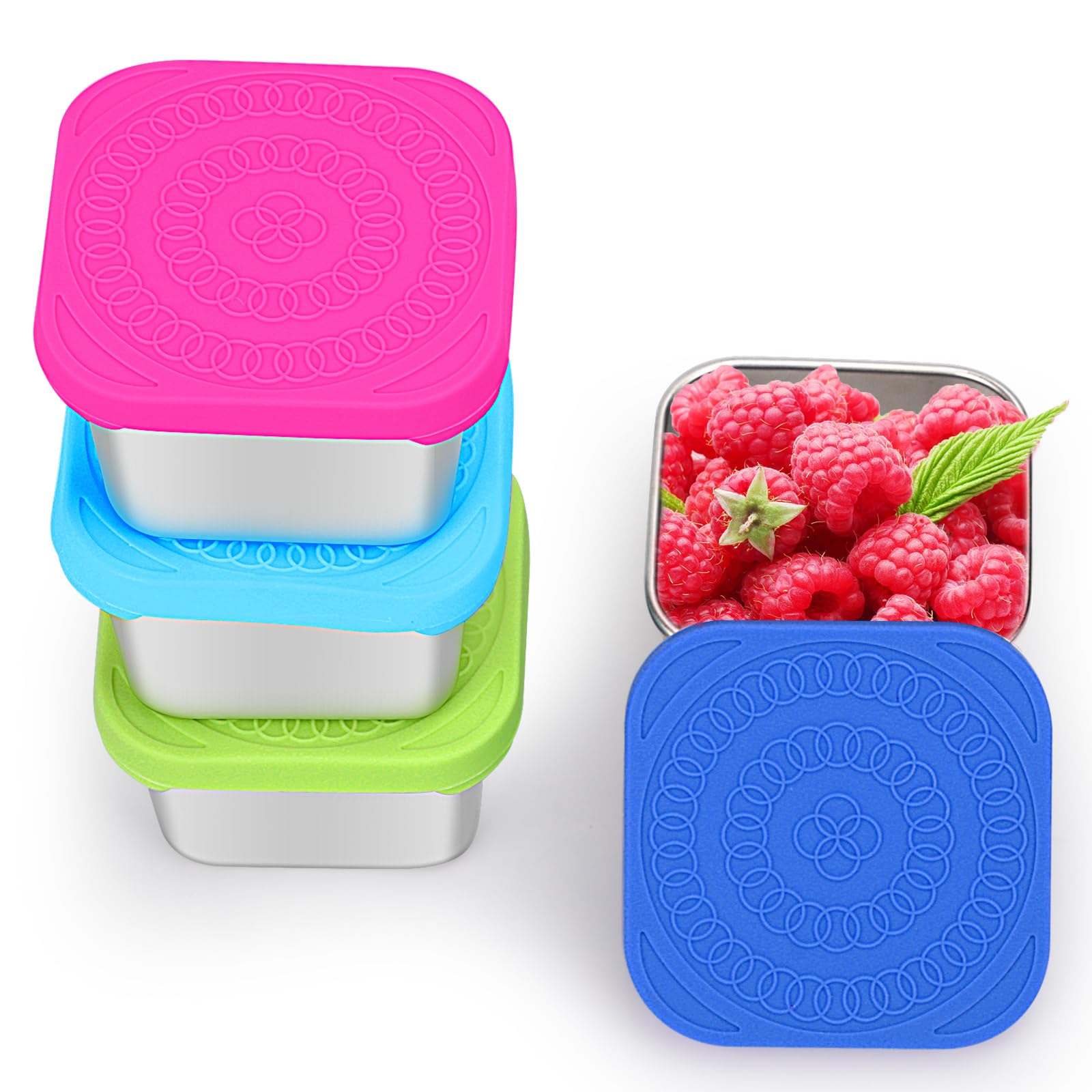 Haldane 4Pack Stainless Steel Snack ContainersDark Blue+Sky Blue+Matcha Green+Rose Pink