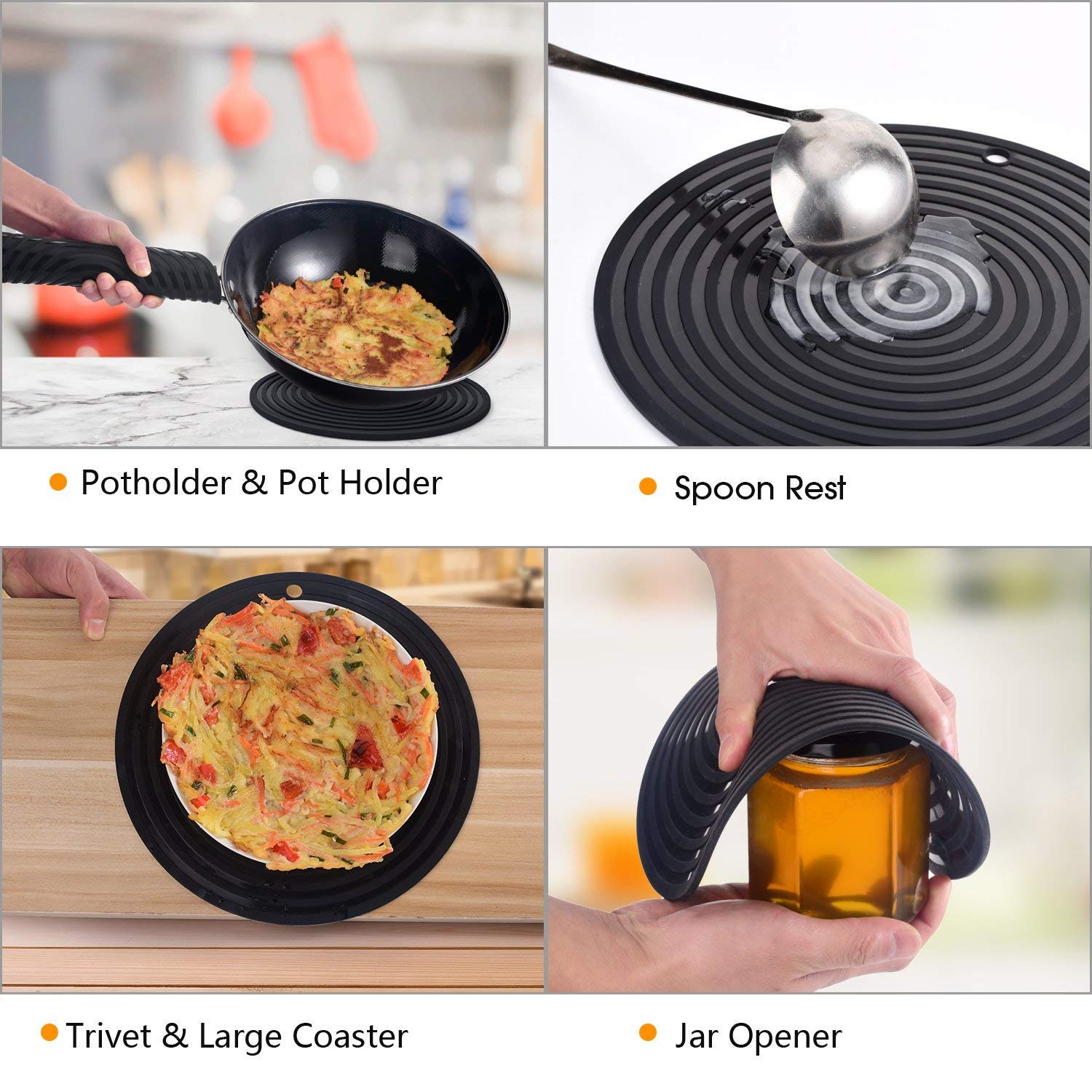 2 Pack Heat Resistant Silicone Pot Holder Trivet Mats,Heat Proof Hot Pads Flexible Jar Opener, Non Slip Trivet For Hot Dishes,9.