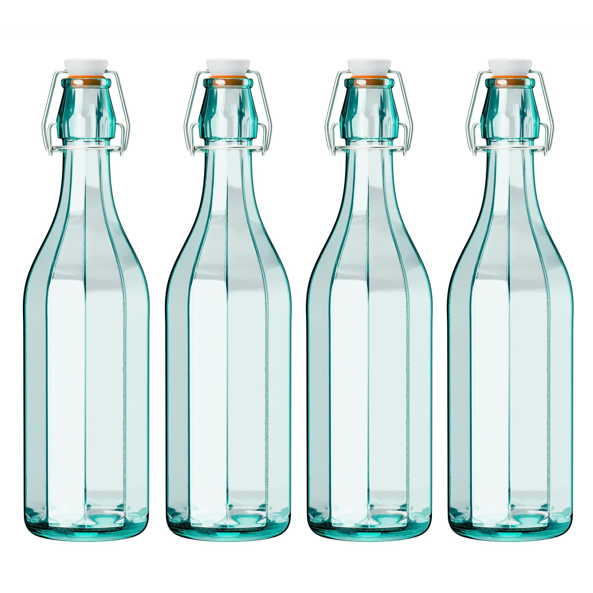 Amici Home Faceted Hermetic Glass Bottle, 9 Oz  Blue, Set of 4
