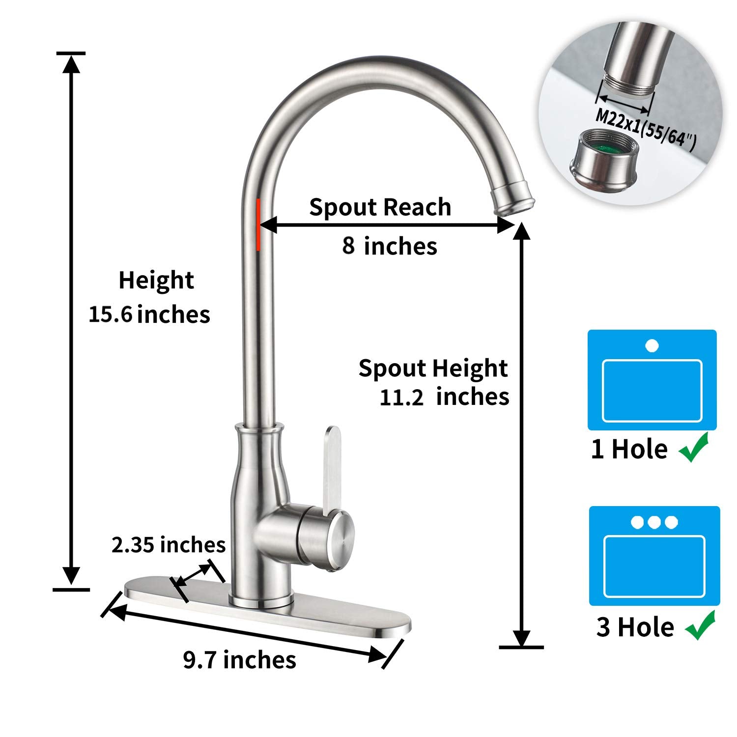 Kohonby Single Handle Kitchen Faucet Stainless Steel Brushed Nickel,Modern High Arc Kitchen Sink Faucet, Commercial Bar Sink Fau