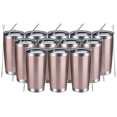 Meway 20Oz Tumbler 12 Pack Double Wall Vacuum Insulated Travel Mug Bulk, Stainless Steel Tumblers With Lid And Straw, Durable Po