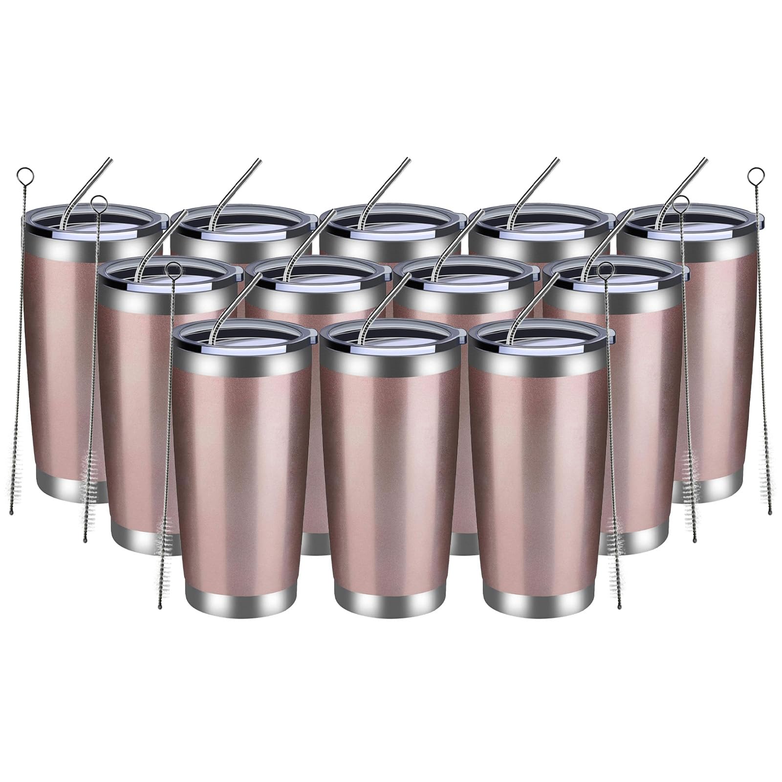 Meway 20Oz Tumbler 12 Pack Double Wall Vacuum Insulated Travel Mug Bulk, Stainless Steel Tumblers With Lid And Straw, Durable Po