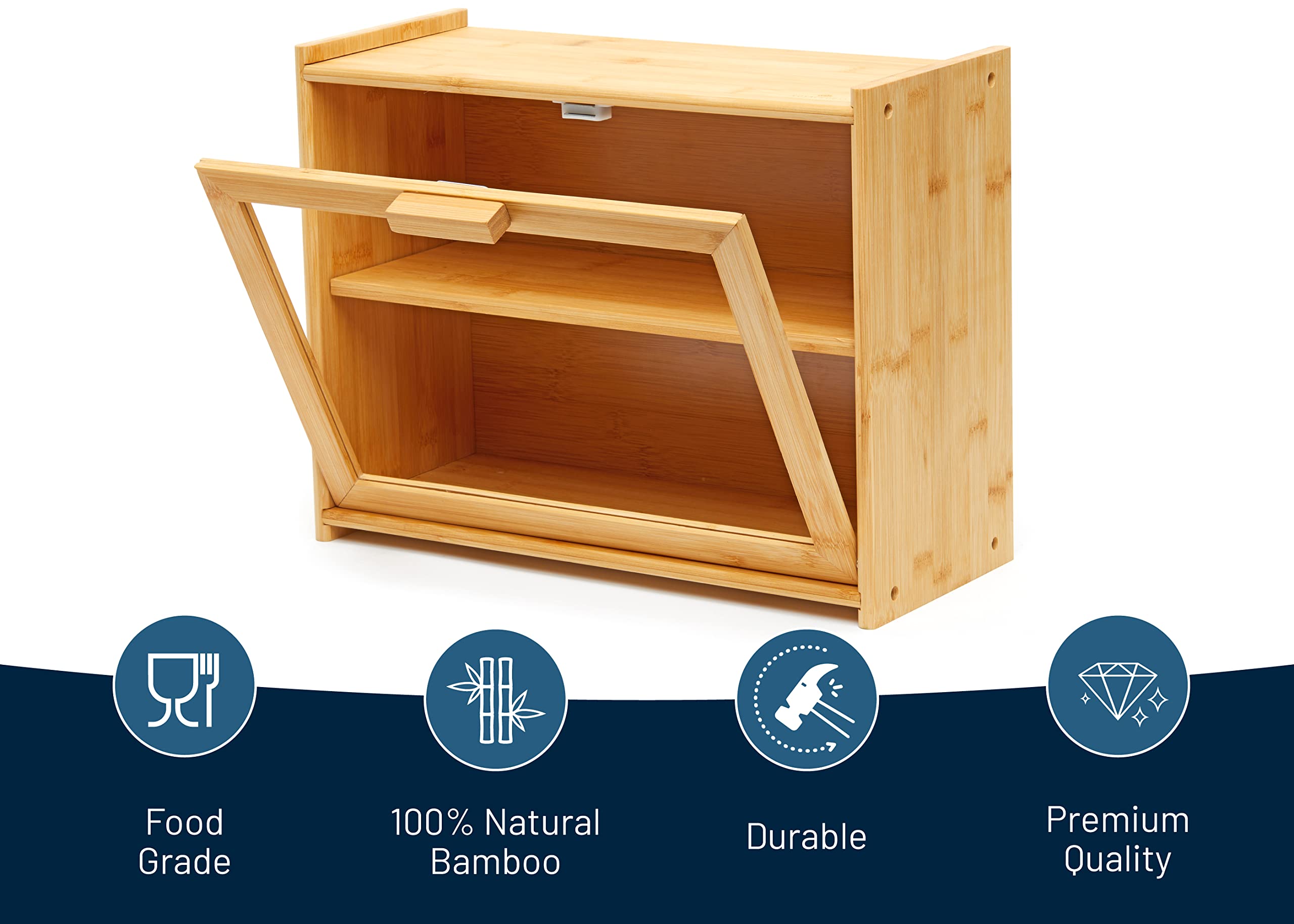 Royalhouse Premium Bamboo Double Layer Bread Box With Clear Window, Bread Storage And Organizer For Kitchen Countertop, Bread Co