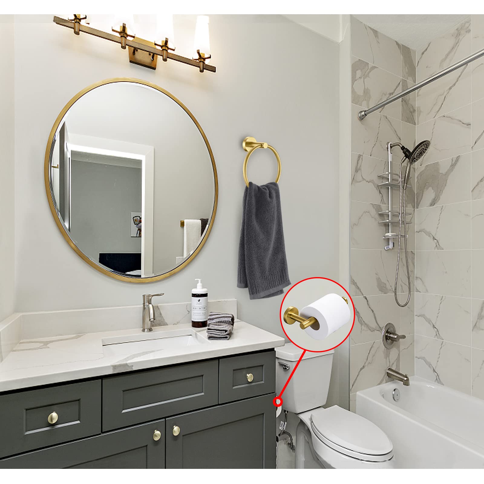 Gold Toilet Paper Holder, Towel Ring Set 2 Pieces Hand Towel Holder For Bathroom Hardware Accessories Set Sus304 Stainless Steel
