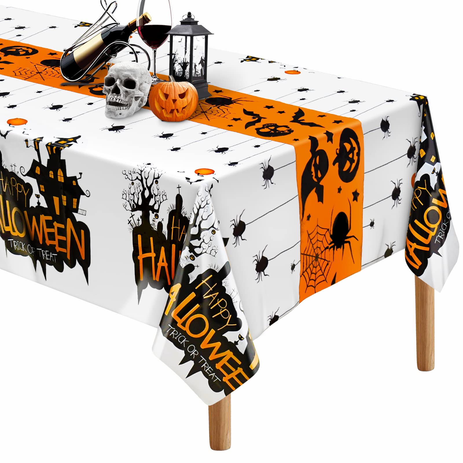 Senneny Halloween Tablecloth, 54'' X 108'' Disposable Plastic Halloween Tablecloth Rectangle, Halloween Table Decorations For Ha