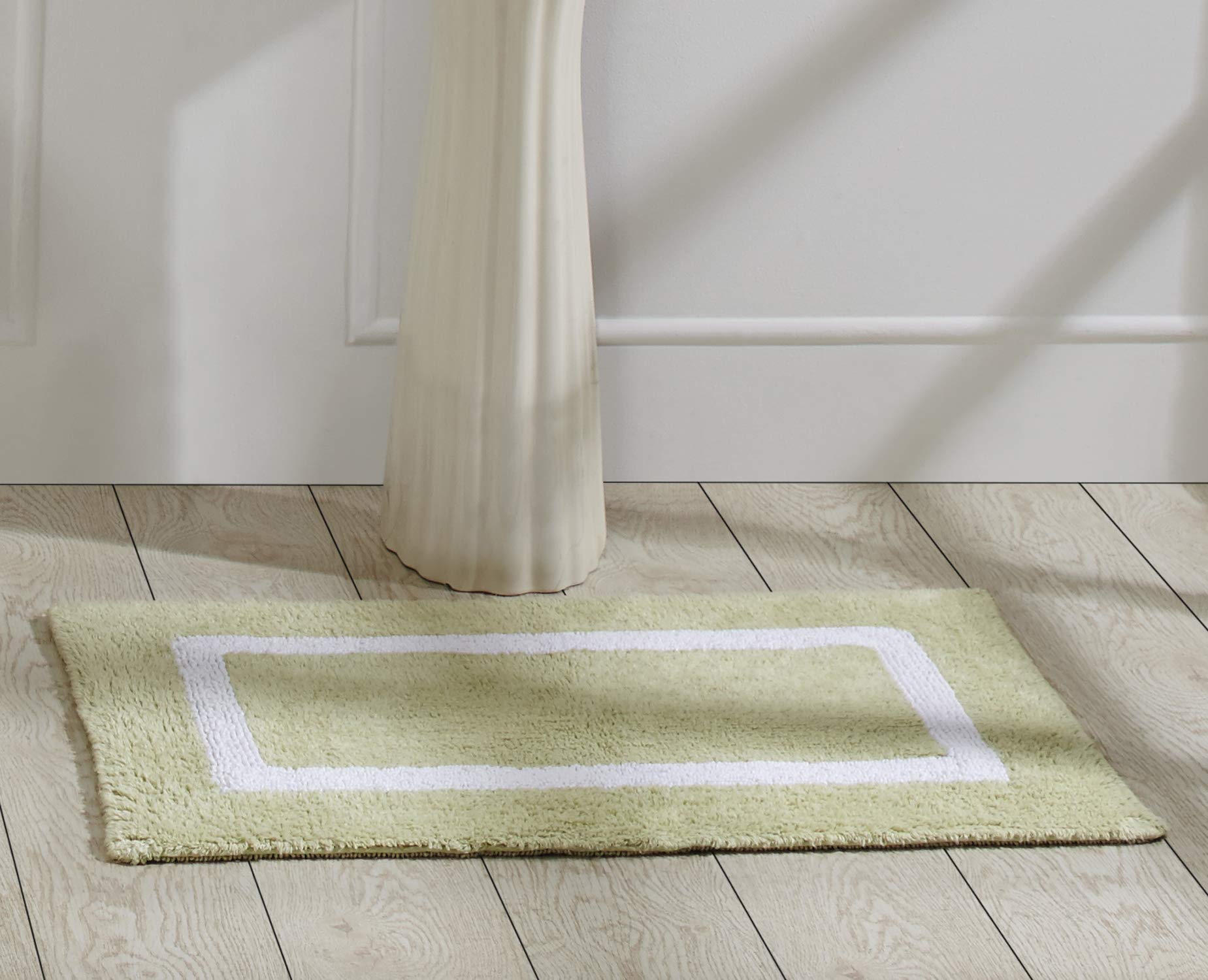 Better Trends 100% Cotton Hotel Collection Bath Mats, Sage & White Bath Mat - Tufted, Reversible & Absorbent & Machine Washable 