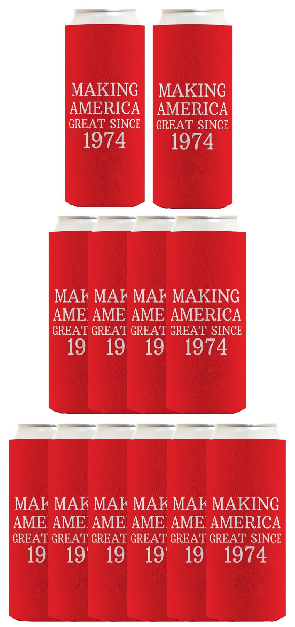 50Th Birthday Coolie Making America Great Since 1974 12-Pack Ultra Slim Can Coolies Red