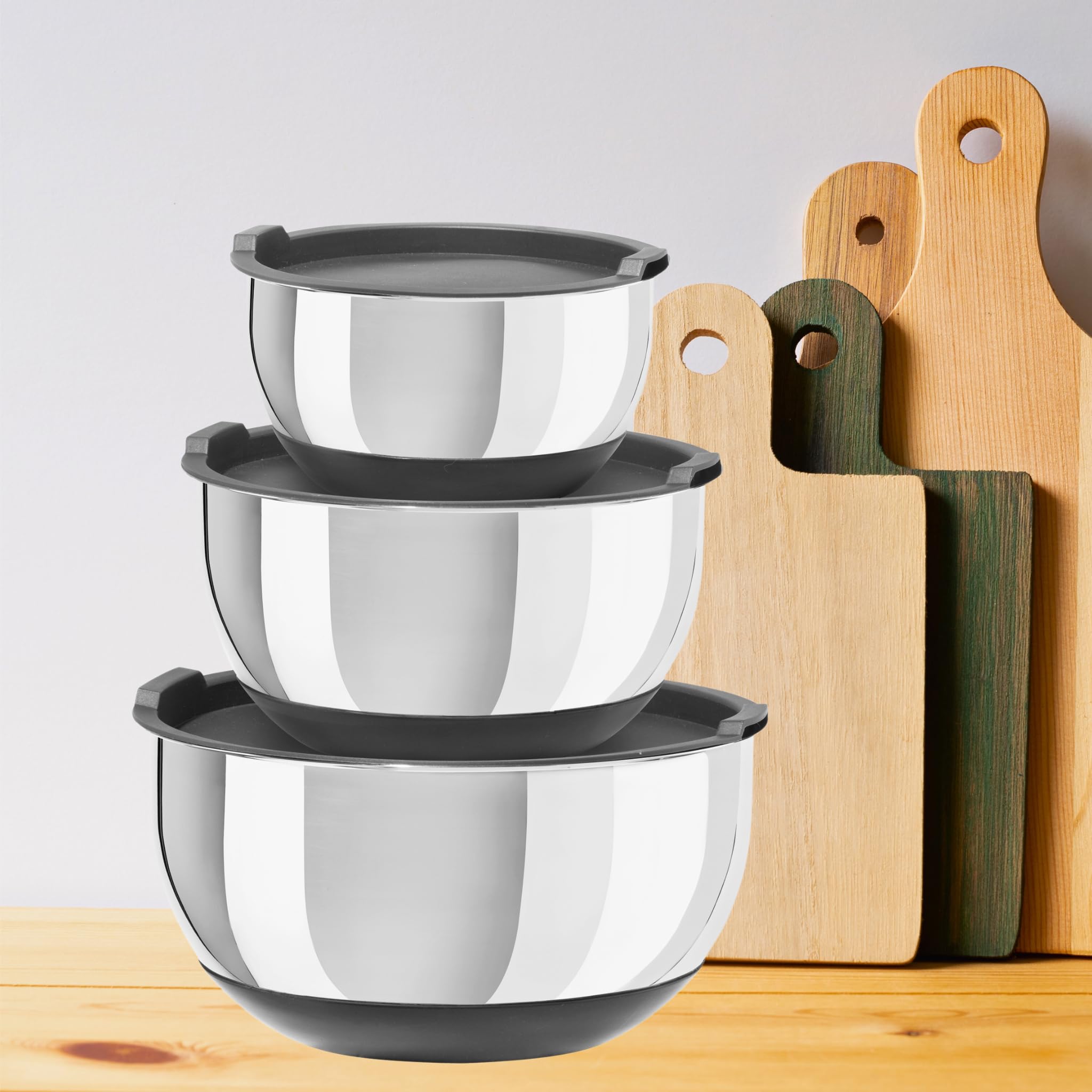 Oggi Stainless Steel 3-Piece Bowl Set With Lids, (7287.0)