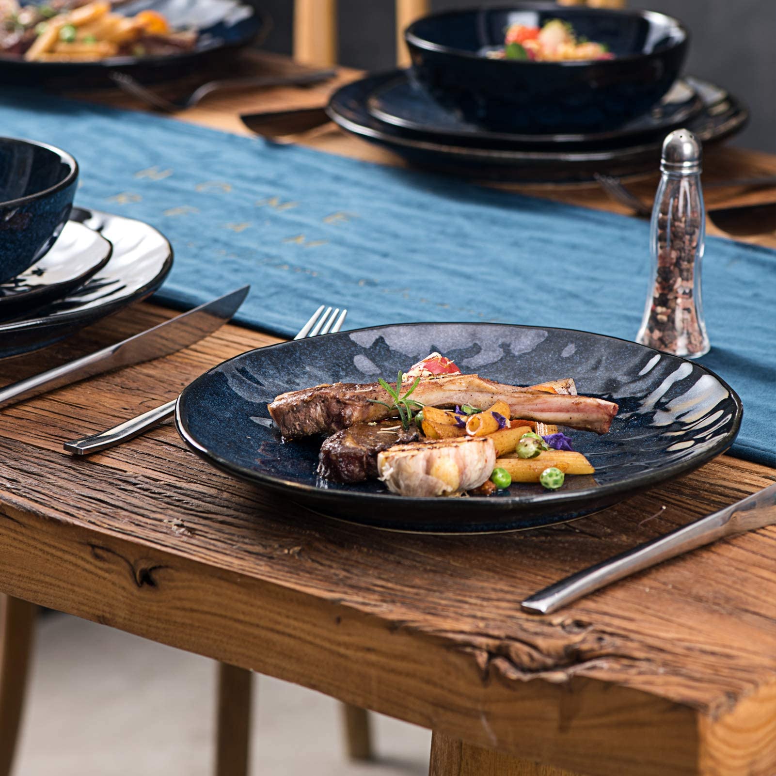 Vicrays Ceramic Dinner Plates Set, 10.5 Inch, Set Of 6, Round, Microwave, Oven, Dishwasher Safe, Porcelain Fluted Suitable For S