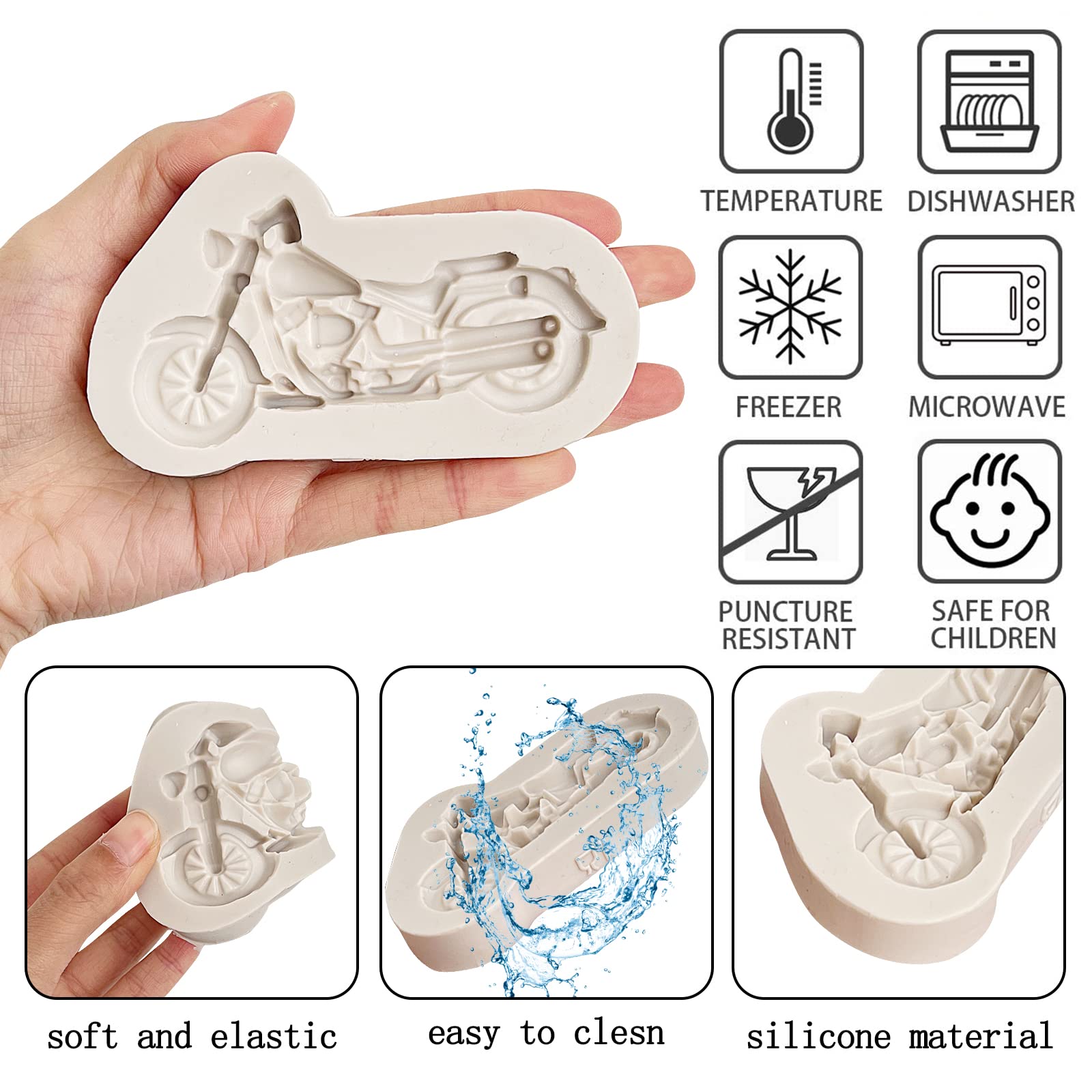 Motorcycle Fondant Molds Silicone, 2 Packs Motorcyle Chocolate Mold For Diy Birthday Cake Decoration Cupcake Toppers Sugar Craft