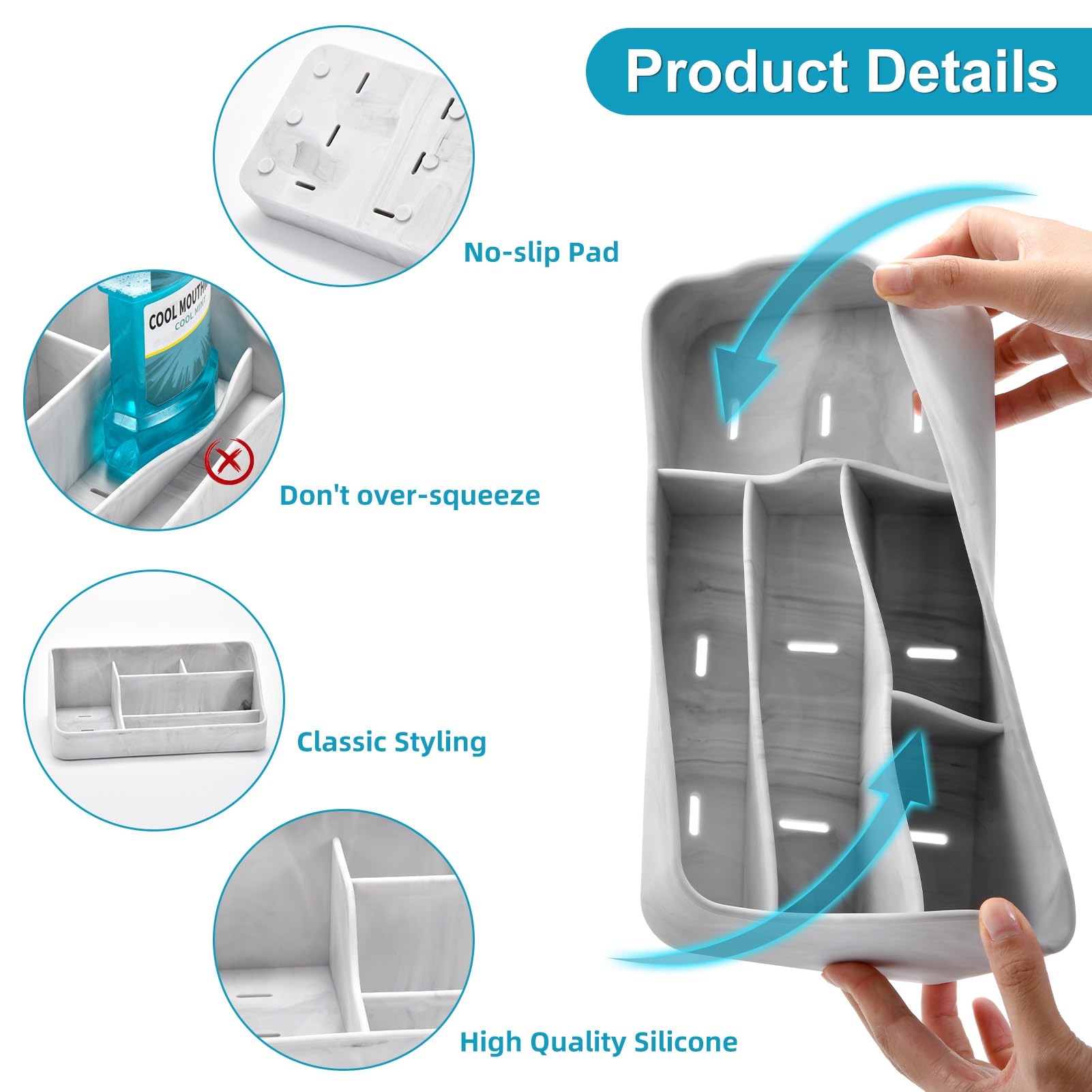 Vitviti Toothbrush Holder For Bathroom, Bathroom Organizer Countertop, Bathroom Accessories With 5 Compartment Storage For Tooth