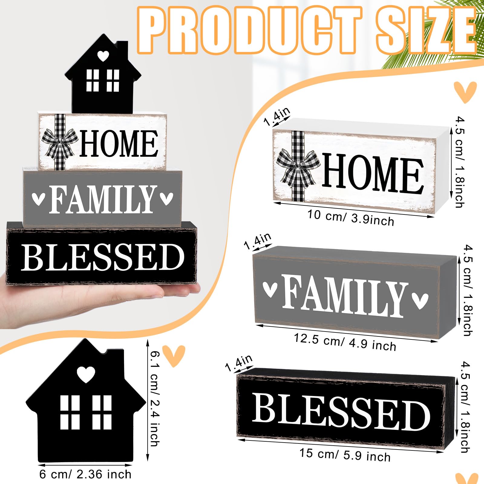 Cinnvoice Rustic Farmhouse Table Decor Blessed Signs for Home Decor Neutral Home Family Wood Sign Black and White Modern Tableto