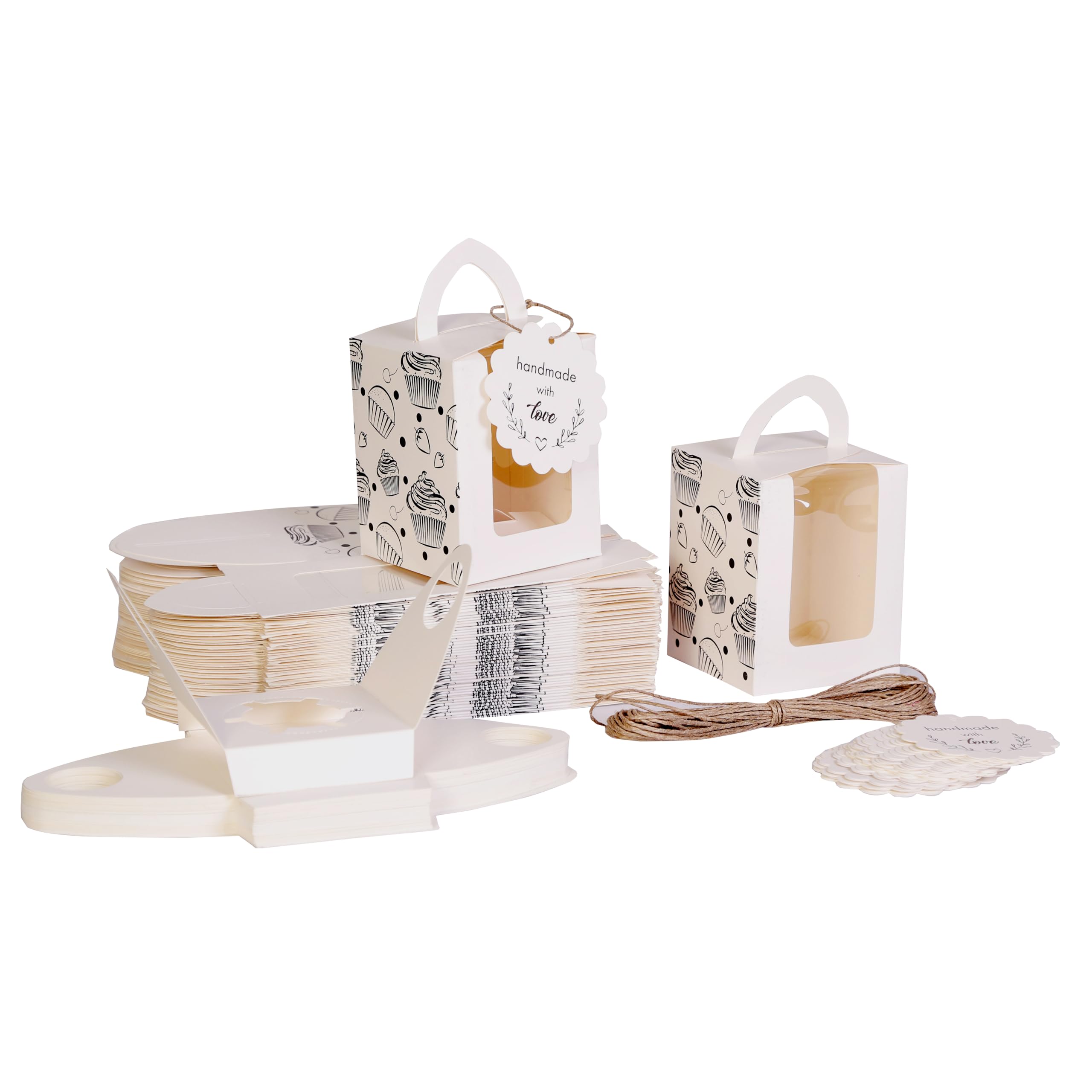 mudrit 1pc Cupcake Boxes, Single Cupcake Carrier with Window Insert and Handle White Pastry Containers Muffins Cupcake Carriers 