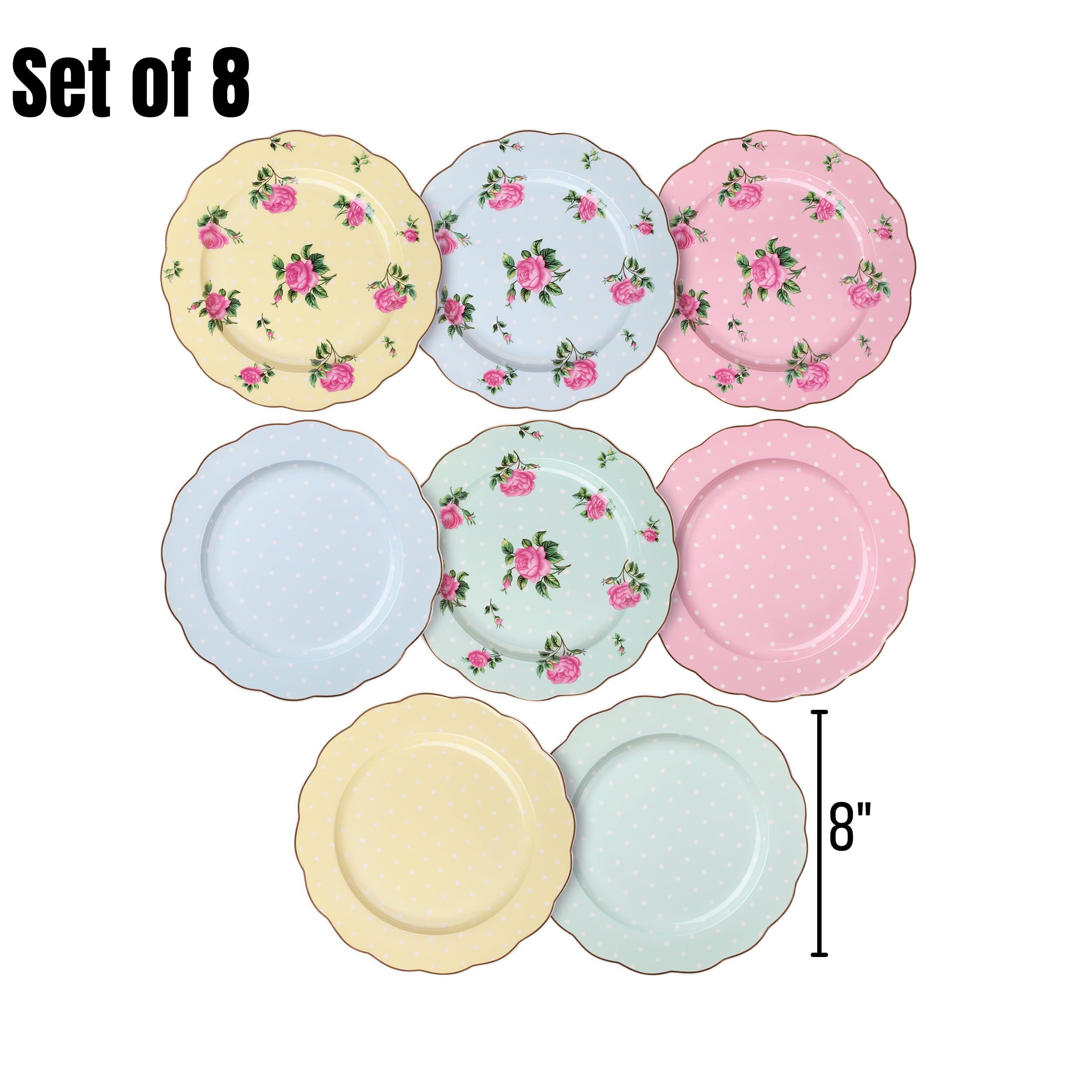 Btat- Porcelain Floral Plates, Royal Dessert Plates, 8 Inch, Set Of 8, Appetizer Plates, Floral Plates, Salad Plates, Small Plat