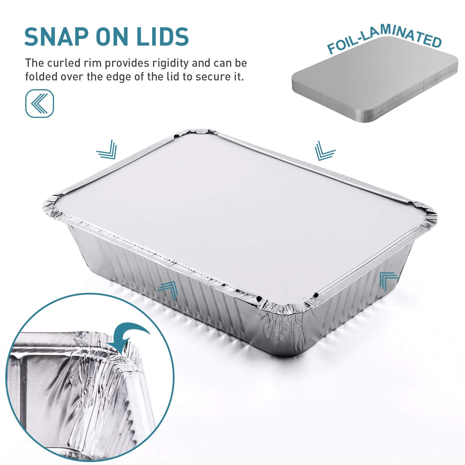 Xiafei 2Lb Takeout Foil Pans With Lids(50 Pack), Recyclable Food Storage,Disposable Aluminum Foil For Catering Party Meal Prep F