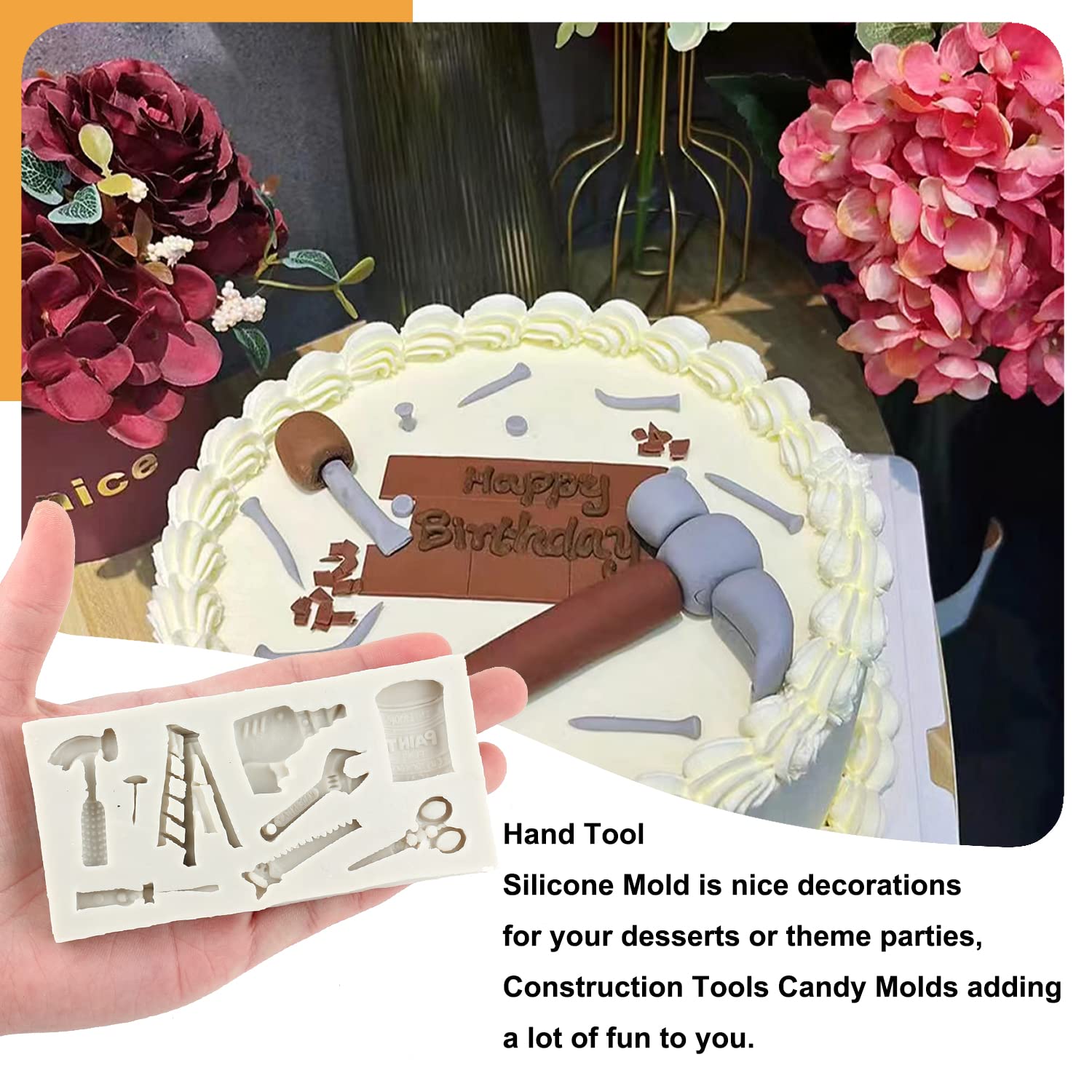 Sijiangmold Hand Tools Fondant Molds Mini Construction Tool Molds For Chocolate Cookie Cupcake Decorating Cupcake Topper Candy C