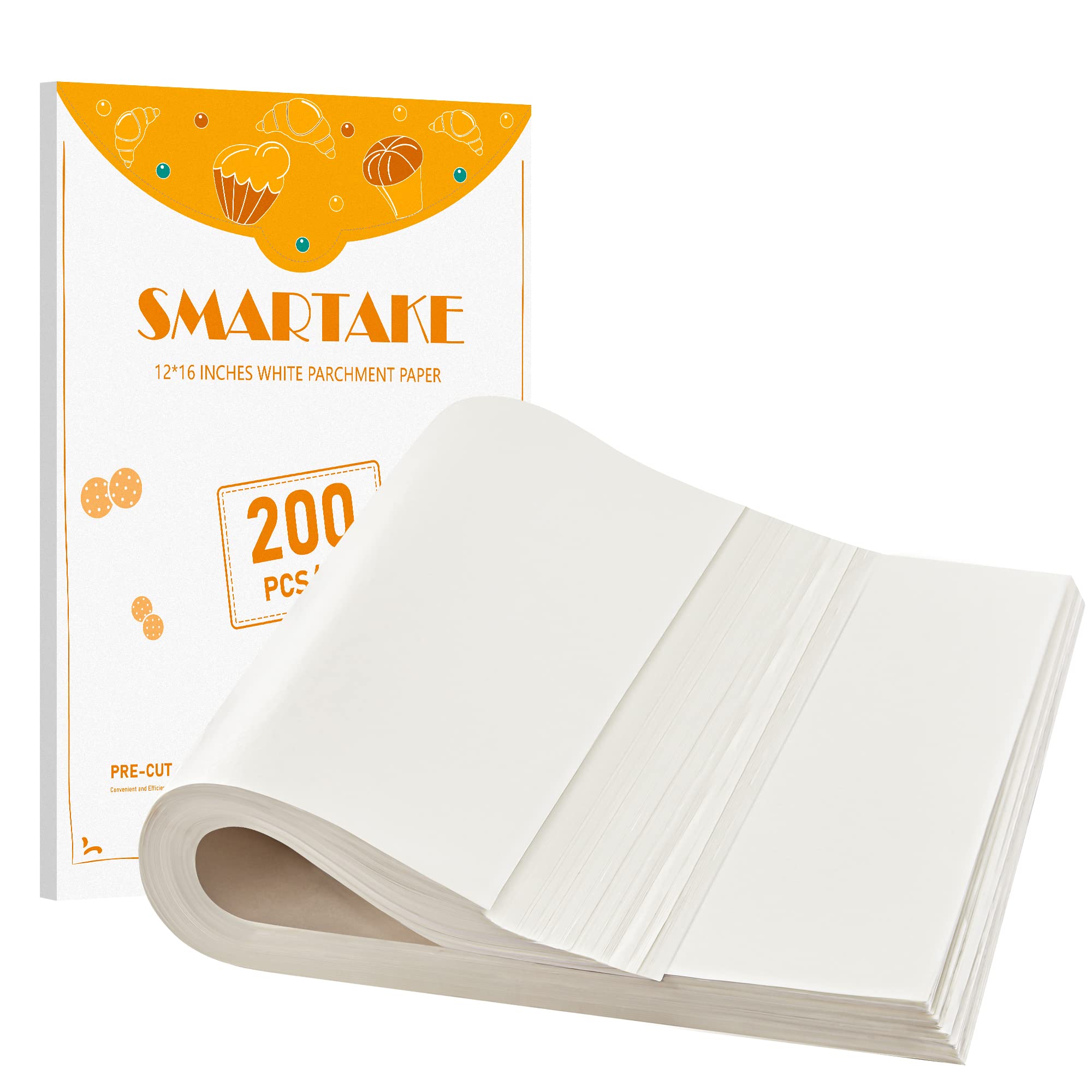 Smartake 200 Pcs Parchment Paper Baking Sheets, 12X16 Inch Non-Stick Precut Baking Parchment, Suitable For Baking Grilling Air F