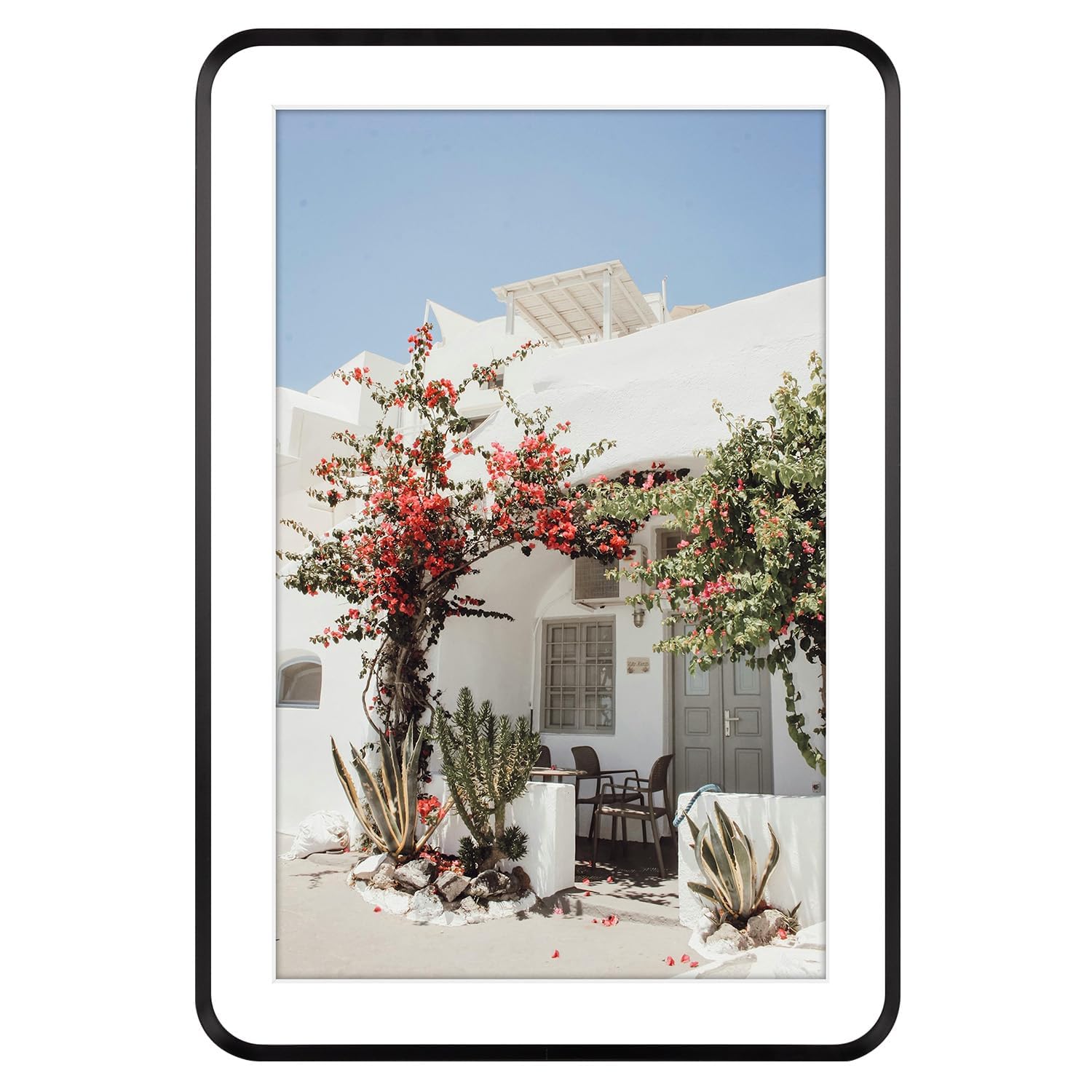 Golden State Art 13x19 Aluminum Picture Frame Black - With Round Corners - With Mat for 11x17 Photo or Without Mat for 13x19 Pho
