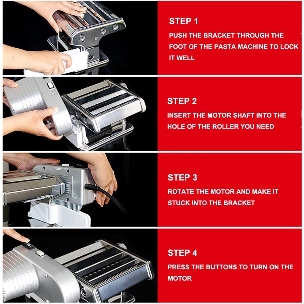 Shule Electric Pasta Maker With Motor Automatic Pasta Machine With Hand Crank And Multifunctional Rollers