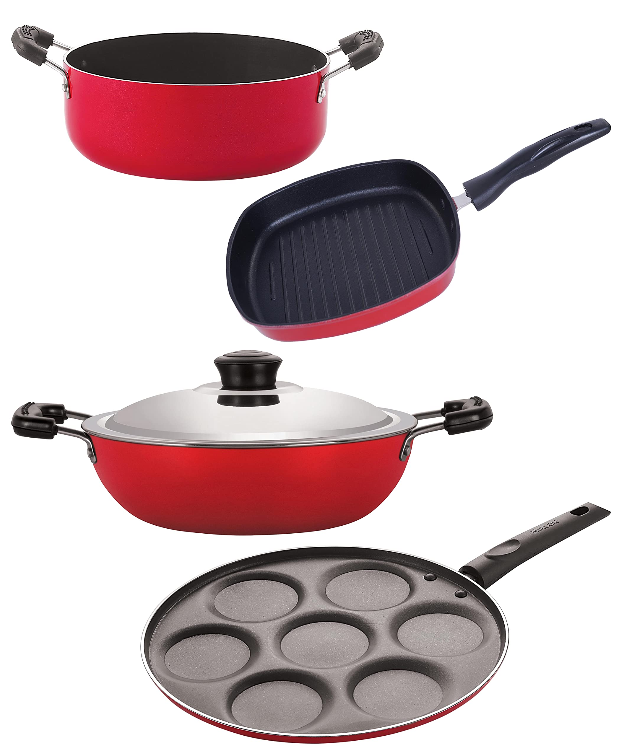 Nirlon Kitchen Accessories For Cooking Non Stick Aluminium Cookware Set Of 4 Pieces (Dkd(M)_Up7_Gp22.5_Cs24)