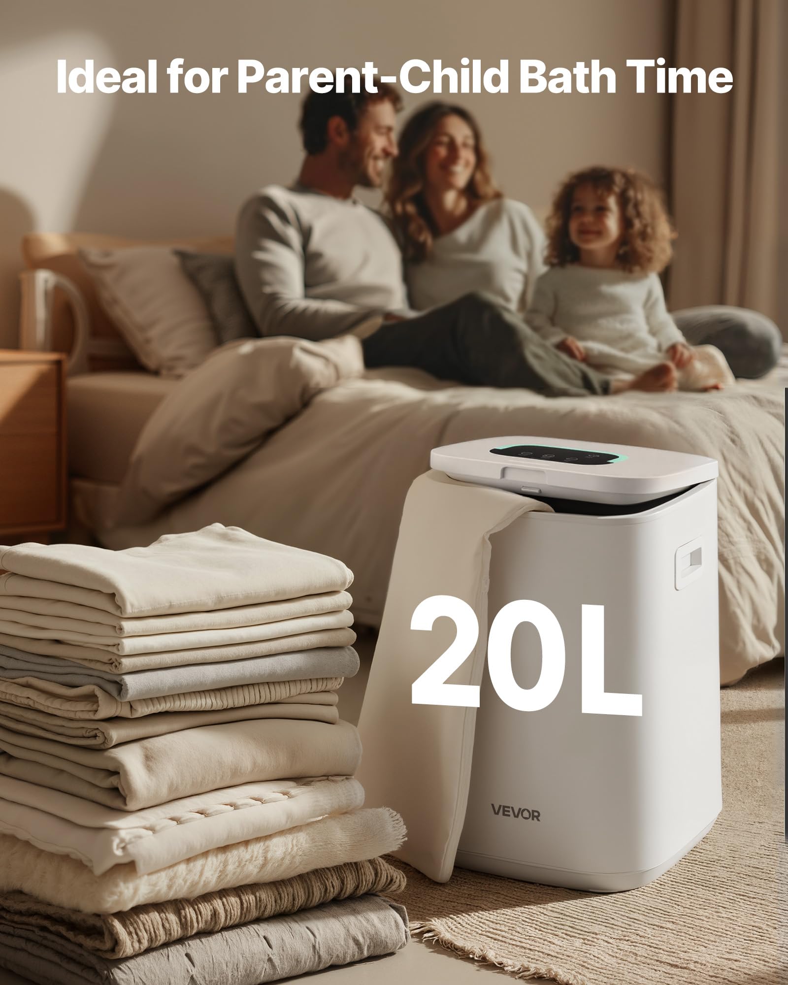 VEVOR Towel Warmers for Bathroom, Towel Warmer Bucket with Child Lock & High-Temp Light & 24H Delay Timer & Auto Shut Off Fits u