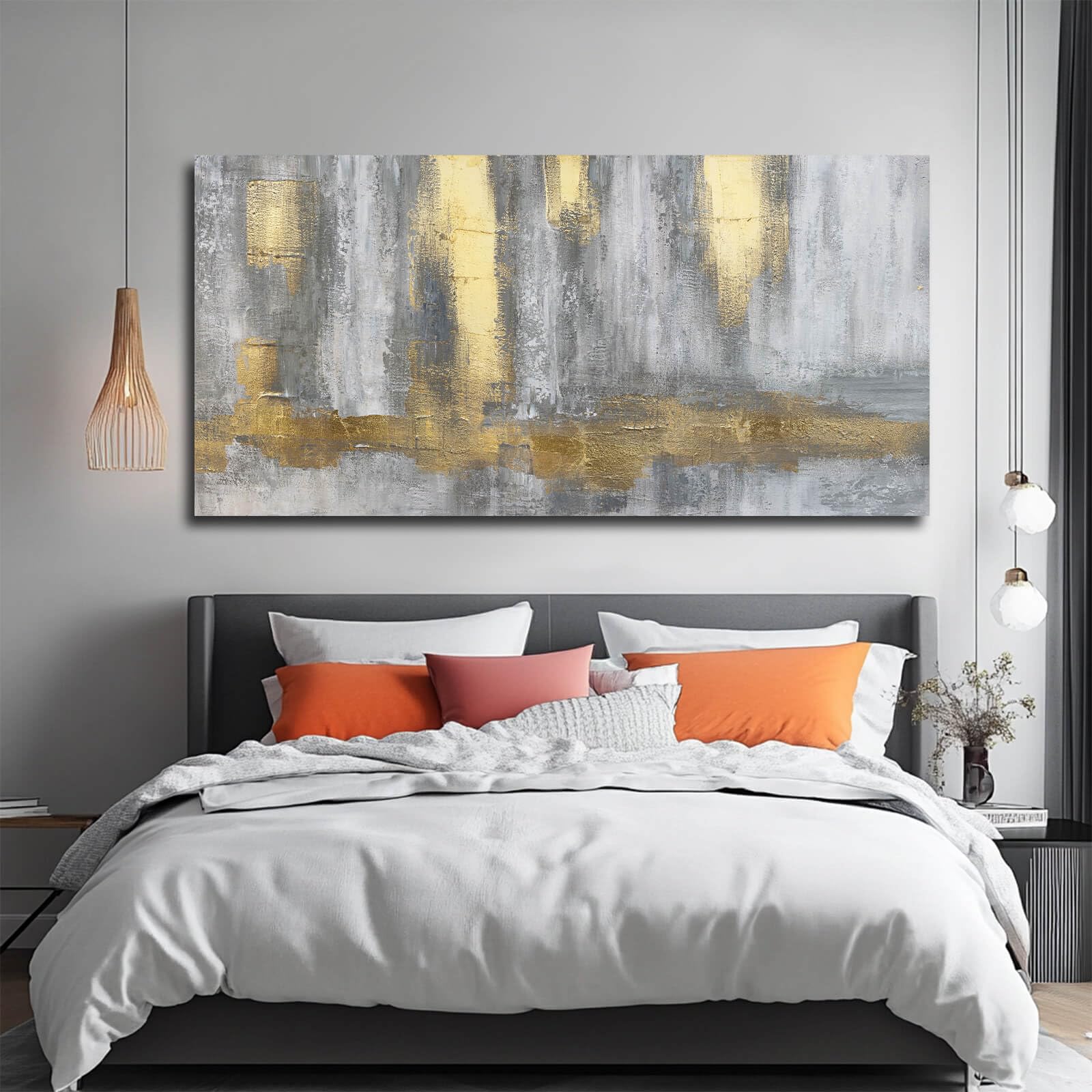 Xianshou Textured Hanging Art Gold Decorative Painting Modern Wall Picture 24X48 Artwork For Bedroom Wall Art For Dining Room Ar