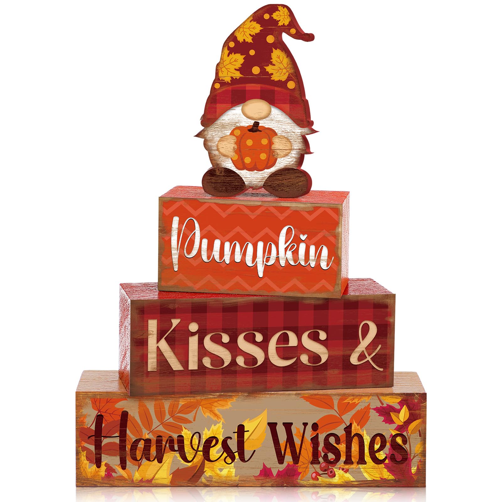 4 Pcs Fall Thanksgiving Decor for Home Gnomes Wooden Signs with Sayings Fall Gnomes Tiered Tray Decor Autumn Harvest Tabletop Ce