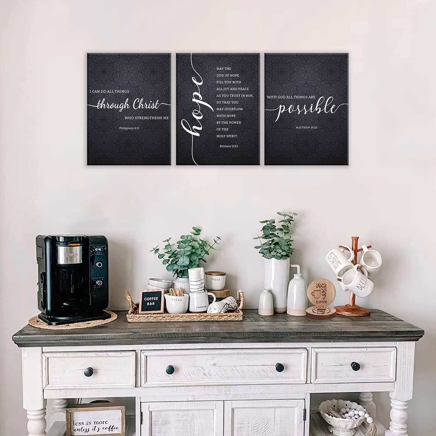 Dazingart Framed Bible Verse Wall Art, Black Scripture Prints Set Of 3, I Can Do All Things Through Christ, Christian Wall Art D