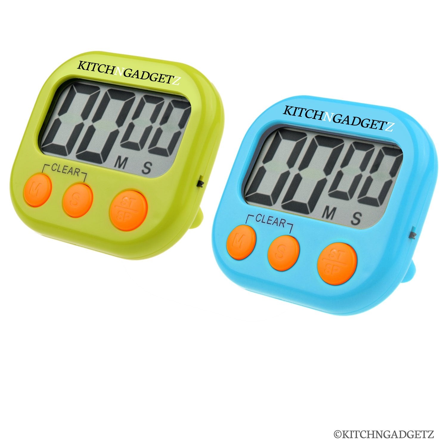 Digital Kitchen Alarm Clock With Countdown Timer - Set Of 2 - Fresh Blue And Green - Large Lcd Display - Buttons For Minutes And