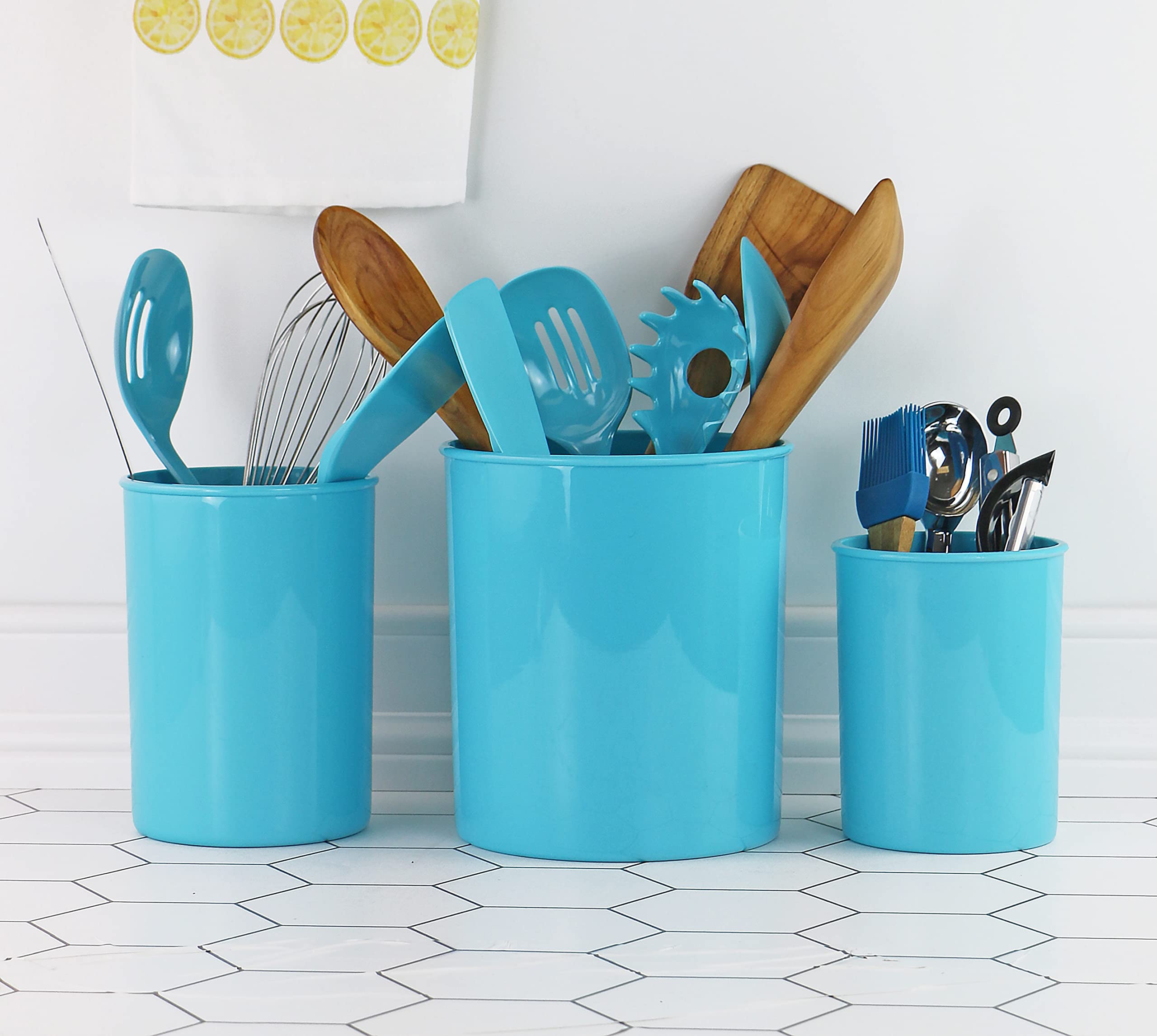 Reston Lloyd Multipurpose Crock Organize All Kinds Of Utensils & Kitchen Tools, Extra Large Holder, Turquoise