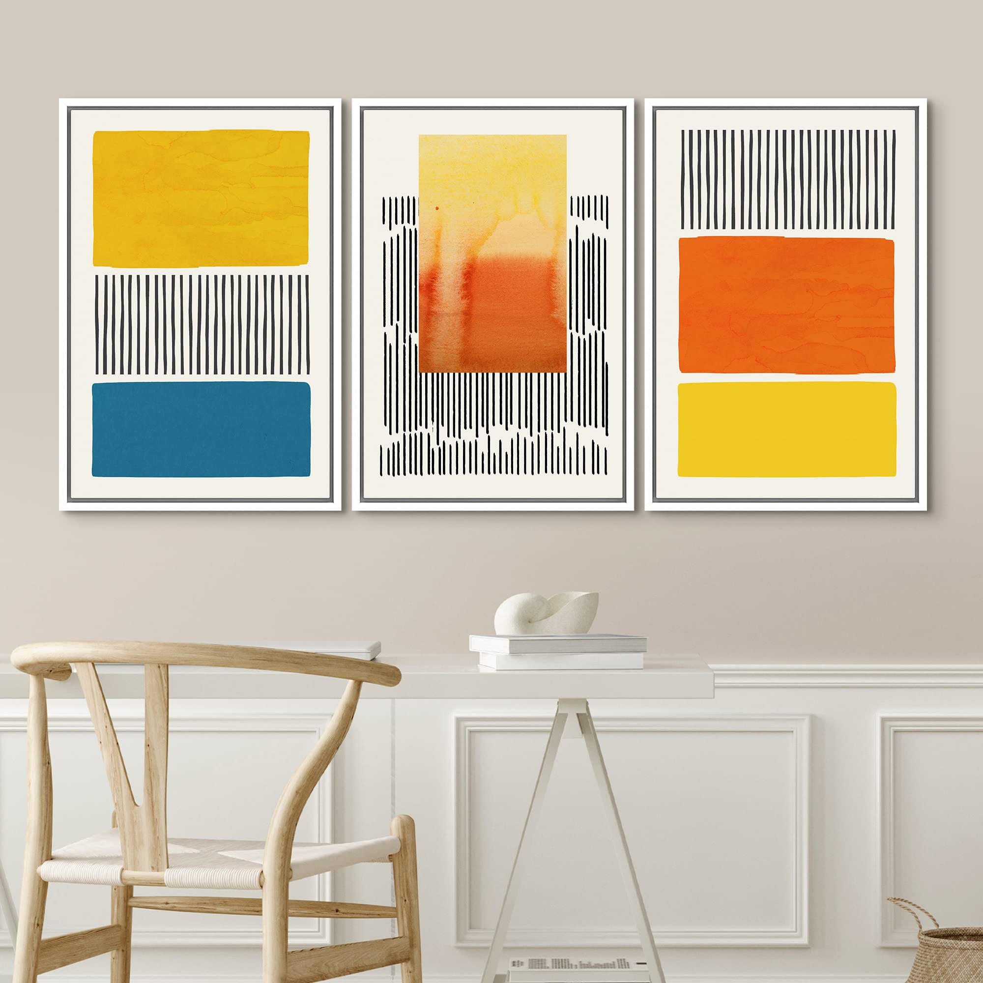 Idea4Wall Framed Canvas Print Wall Art Set Mid-Century Bright Neon Color Block Mosaic Abstract Shapes Illustrations Minimalism B