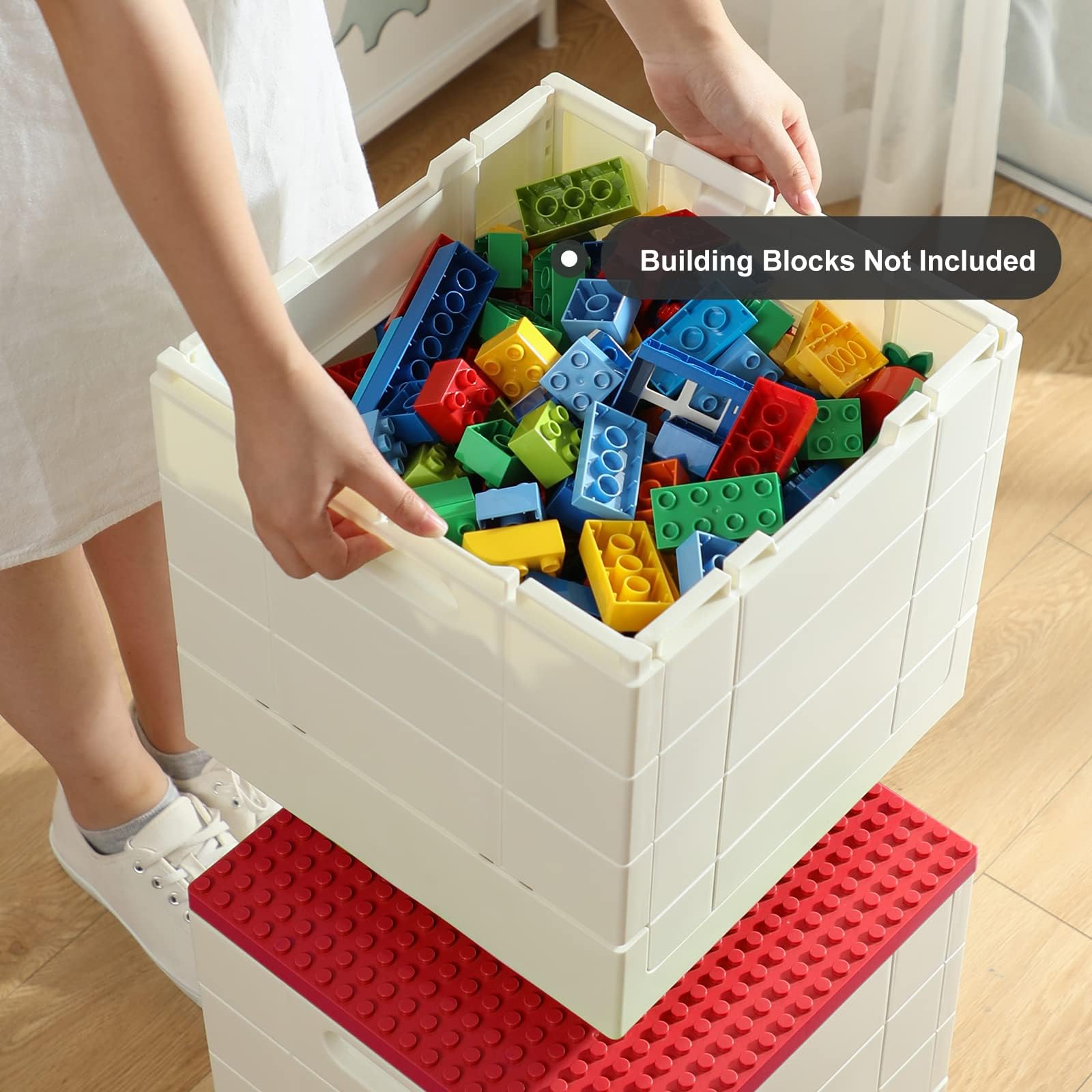 Shimoyama Collapsible Storage Box With Building Baseplate Lid For Duplo Blocks, 26 Qt. Stackable Bricks Storage Bins For Mega Bl