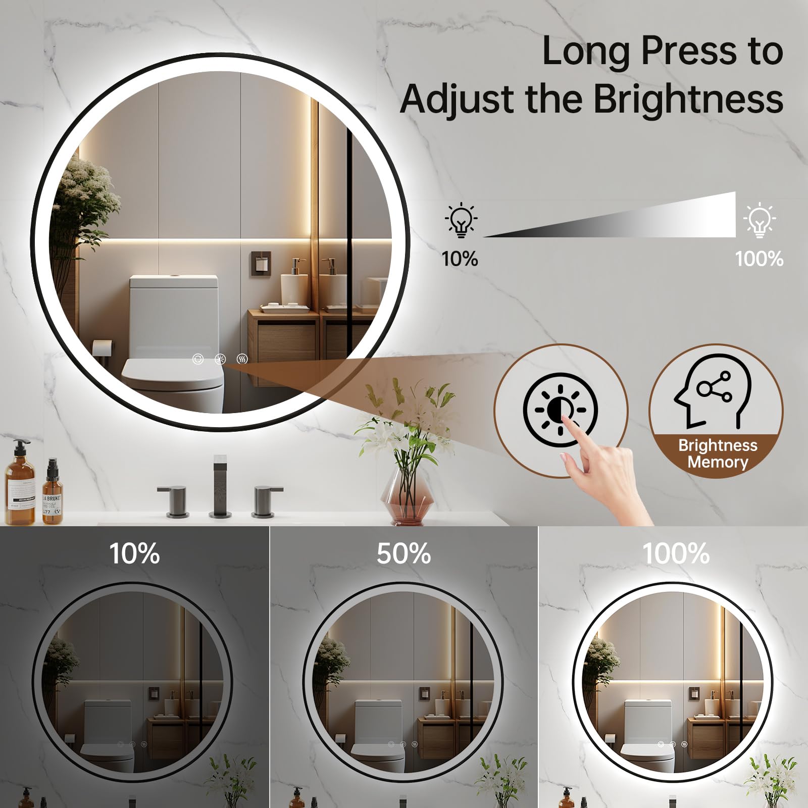 Lovespejo 24'' Round Black Led Mirror For Bathroom With Front And Backlit, Anti-Fog Bathroom Mirror With Lights, Stepless Dimmab