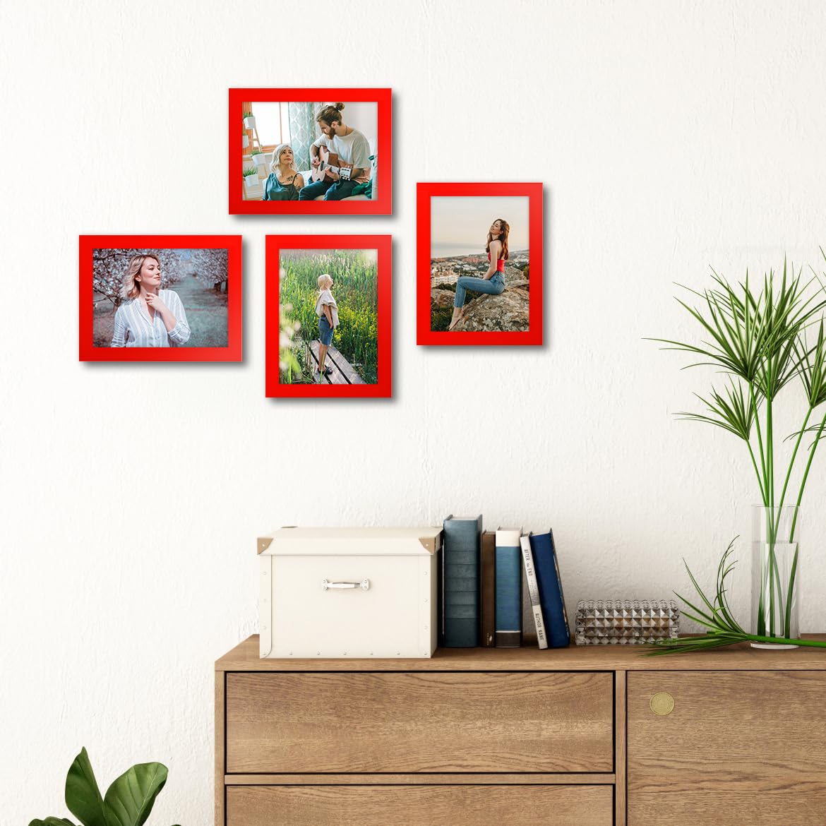 wyooxoo 4x6 Picture Frames Set of 4 Red Made Of Solid Wood Photo Frames Colorful Frame with HD Plexiglass For Tabletop Display o