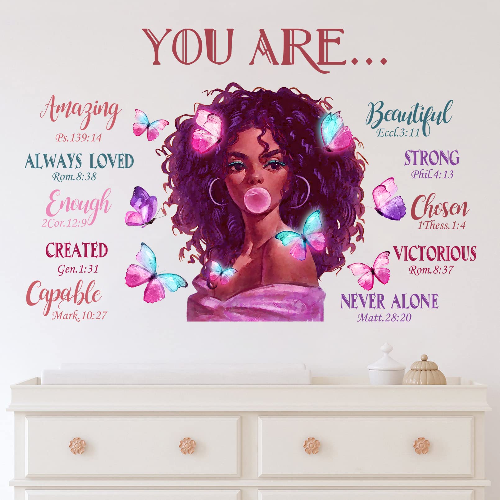 Mfault Black Girl Magic You are Beautiful Wall Decals Stickers  African American Nursery Decor Positive Saying Religious Bedroom Art  Inspirational Afro Butterfly Kids Teens Room Home Decorations