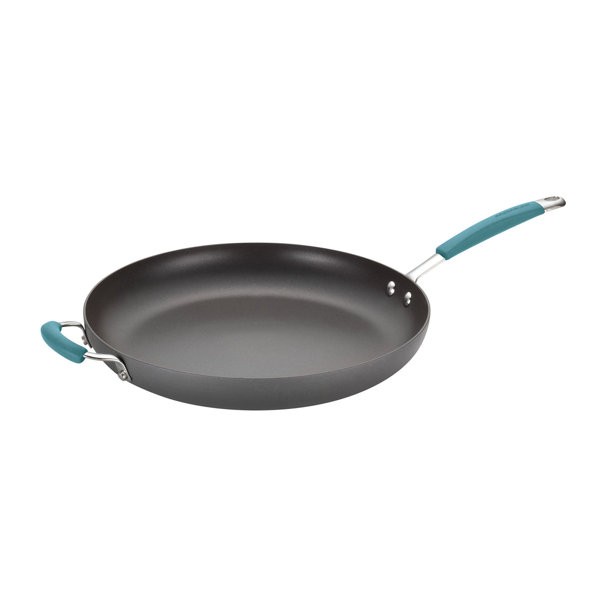 Rachael Ray 87642 Cucina Hard Anodized Nonstick Skillet With Helper Handle, 14 Inch Frying Pan, Gray/Agave Blue