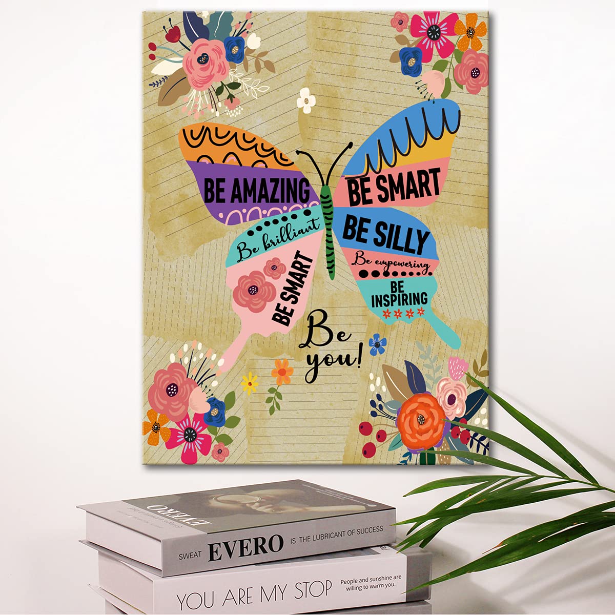Colorful Butterfly Inspirational Quotes Motto Framed Canvas Wall Art Gifts For Women Girls Friends Sister,Motivational Canvas Pr