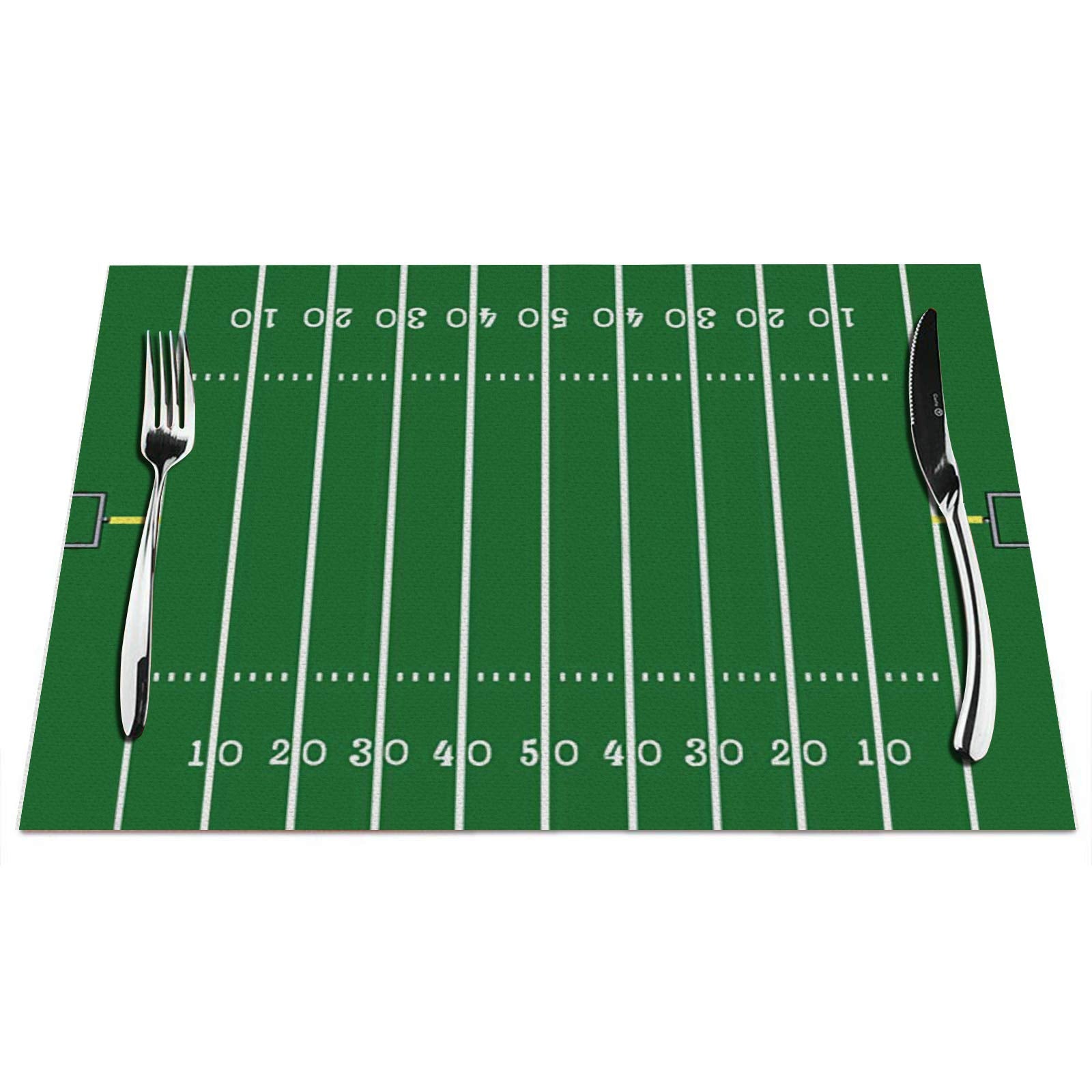 Football Field Placemats Set Of 4, Green Football Field Placemats Heat Resistant For Dining Table Non-Slip 18X12 Inches