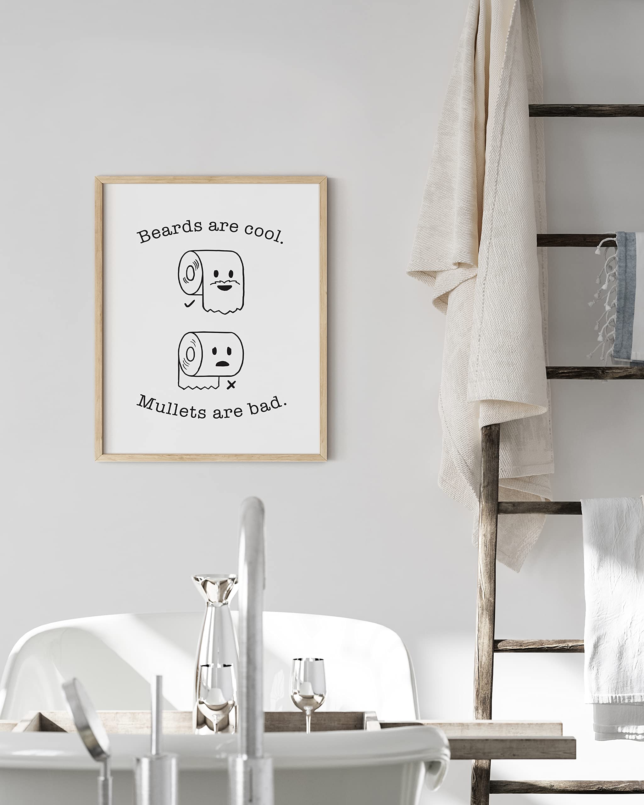 HAUS AND HUES Funny Bathroom Decor - 12x16 Unframed Wall Art, Beard/Mullet Humor Sign, Model BJ-DK19-NLOH