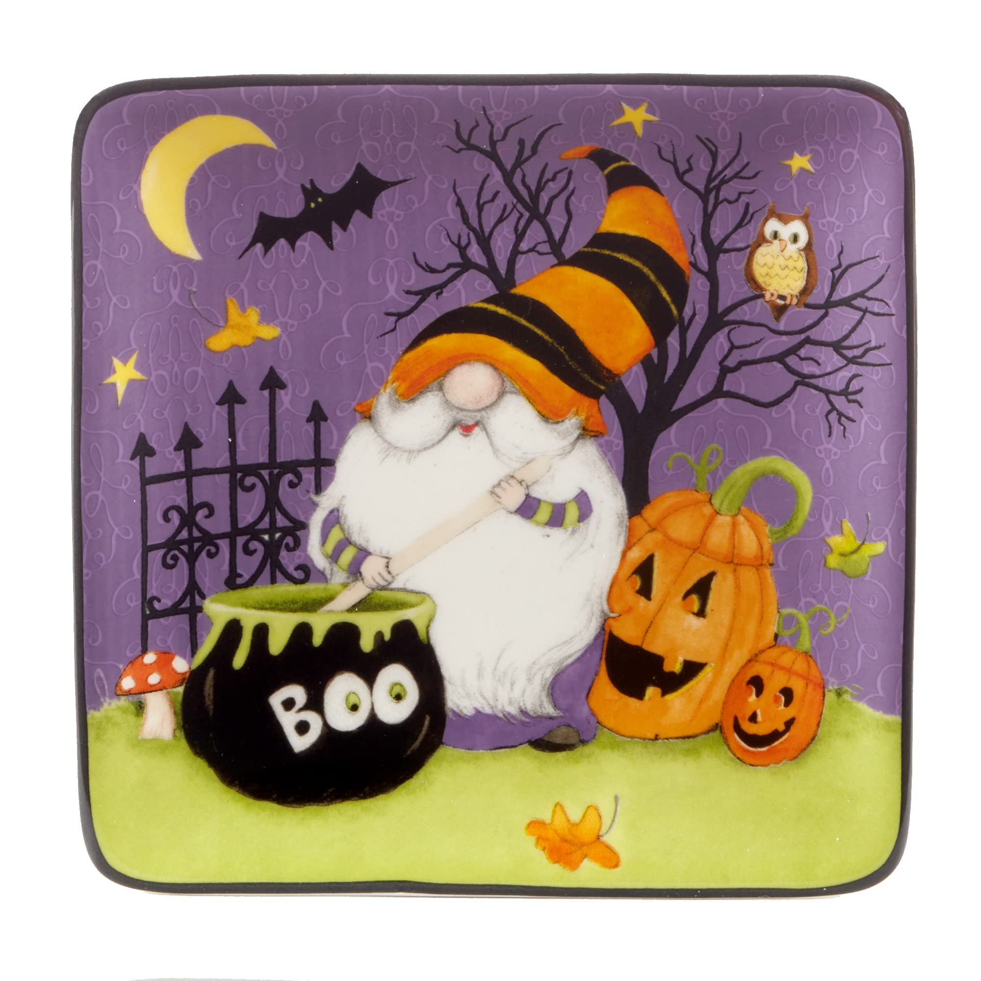 Certified International Halloween Gnomes 6'' Canape/Luncheon Square Plates, Multicolor, Small, Set Of 4