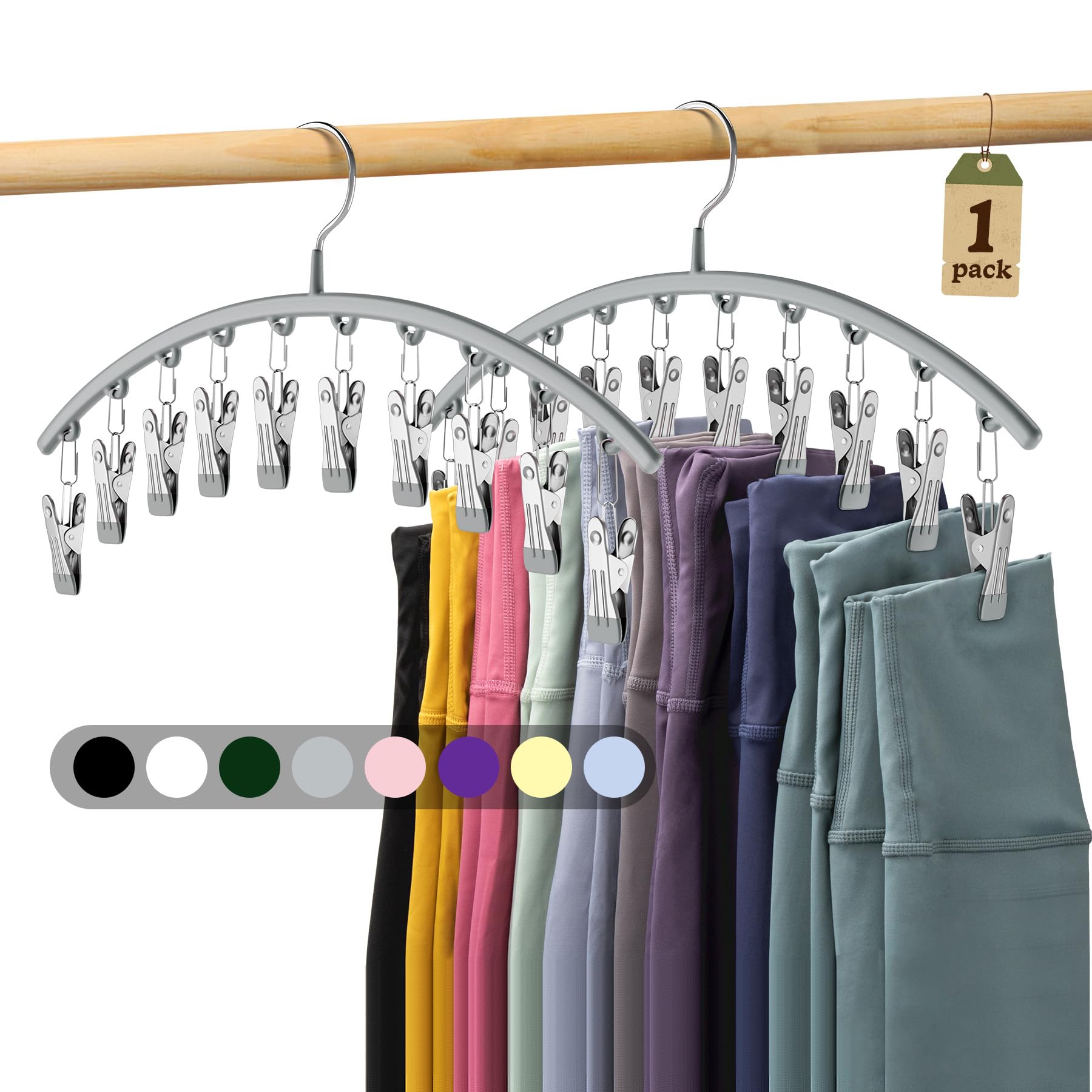 Volnamal Legging Organizer - Metal Yoga Pants Hanger with 10 Clips, Space-Saving Closet Storage, Gray, 1 Pack
