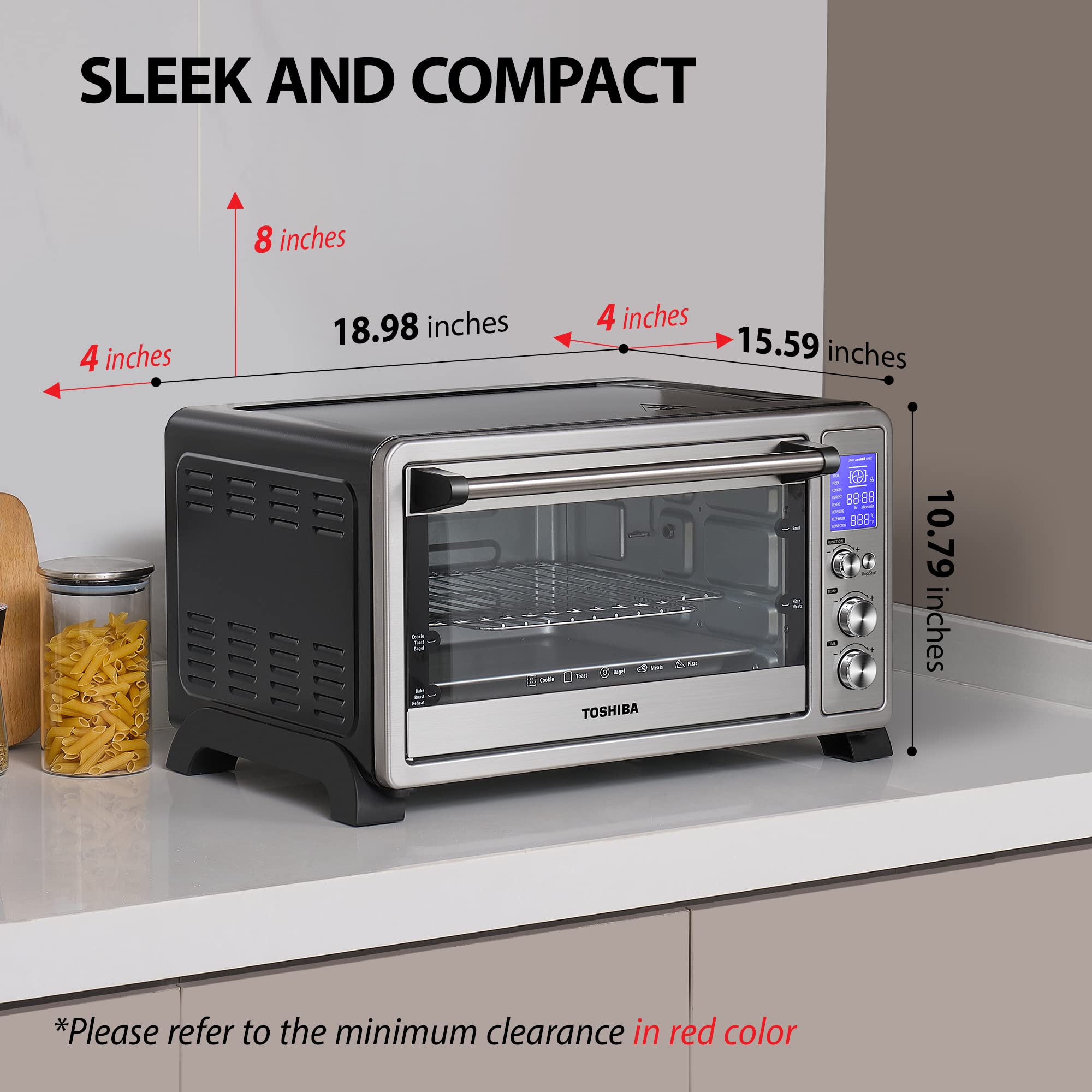 TOSHIBA AC25CEW-SS 6-Slice Convection Toaster Oven, 1500W, Stainless Steel, 10-in-1 with Accessories, 25L Capacity