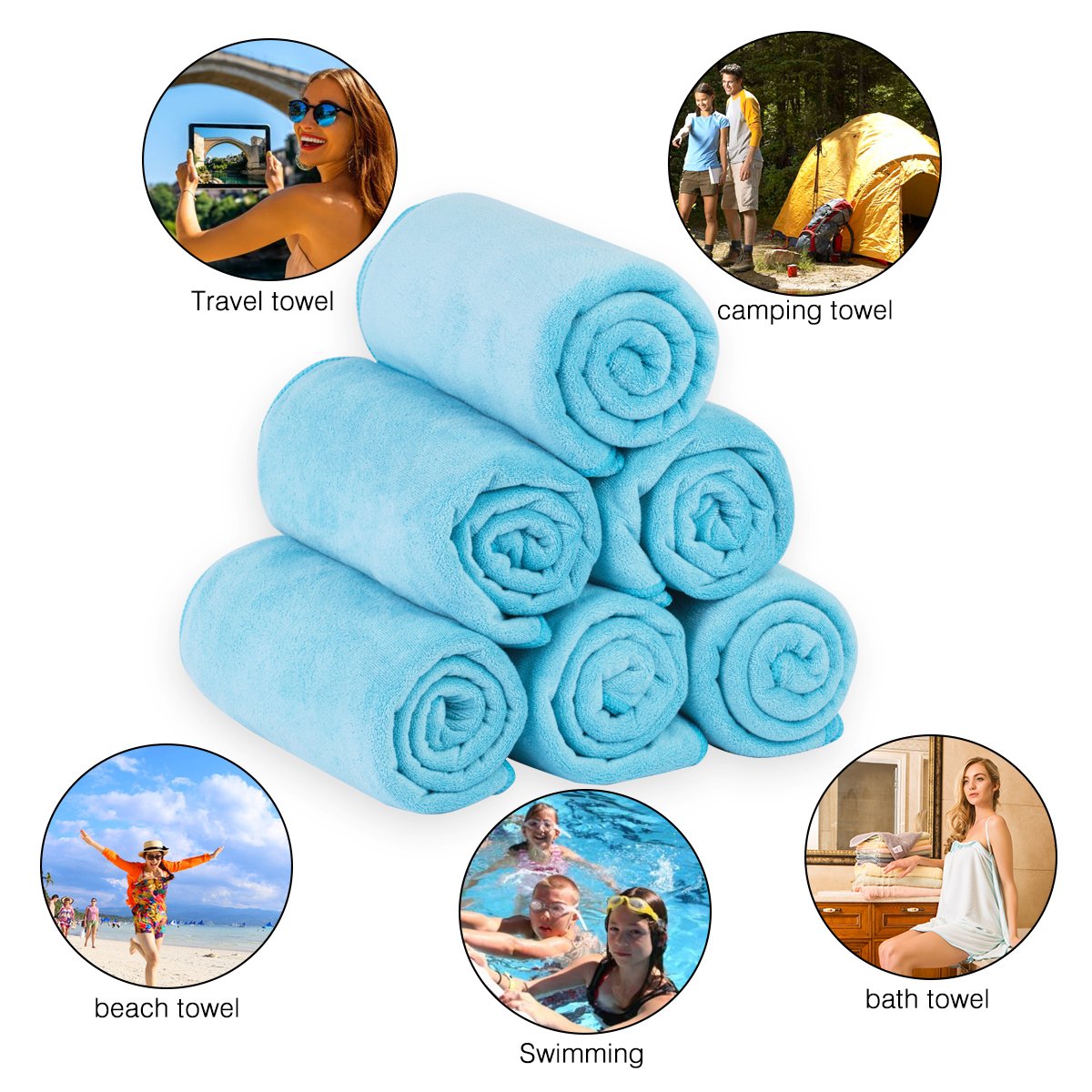 Jml Microfiber Bath Towels, Bath Towel Set (6 Pack, 27'' X 55'') - Extra Absorbent And Fast Drying,Multipurpose Microfiber Towel