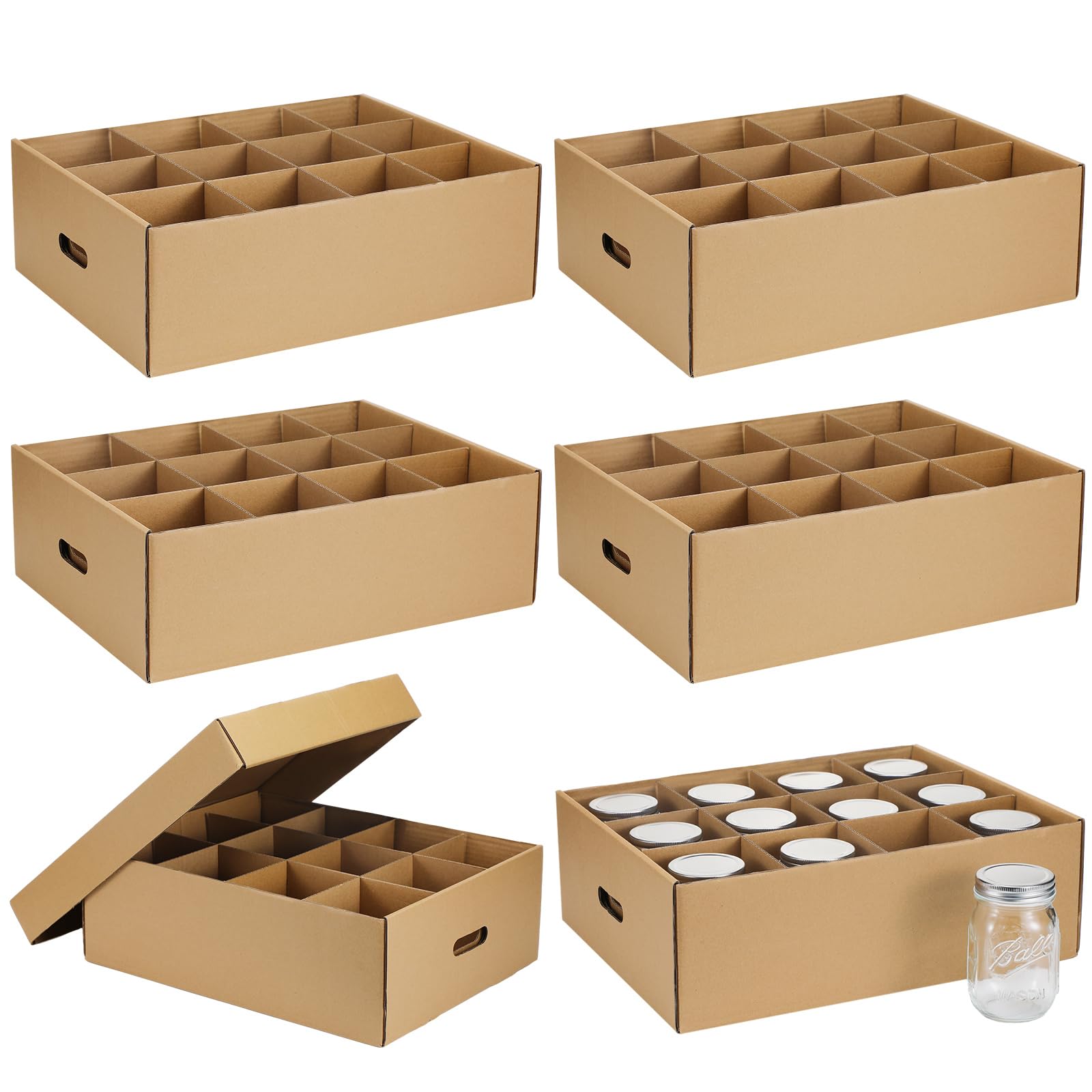 Menkxi 6 Pieces Regular Mason Jar Storage Box For 16 Oz Mason Jars Cardboard Canning Jar Storage Boxes With Handles And Dividers